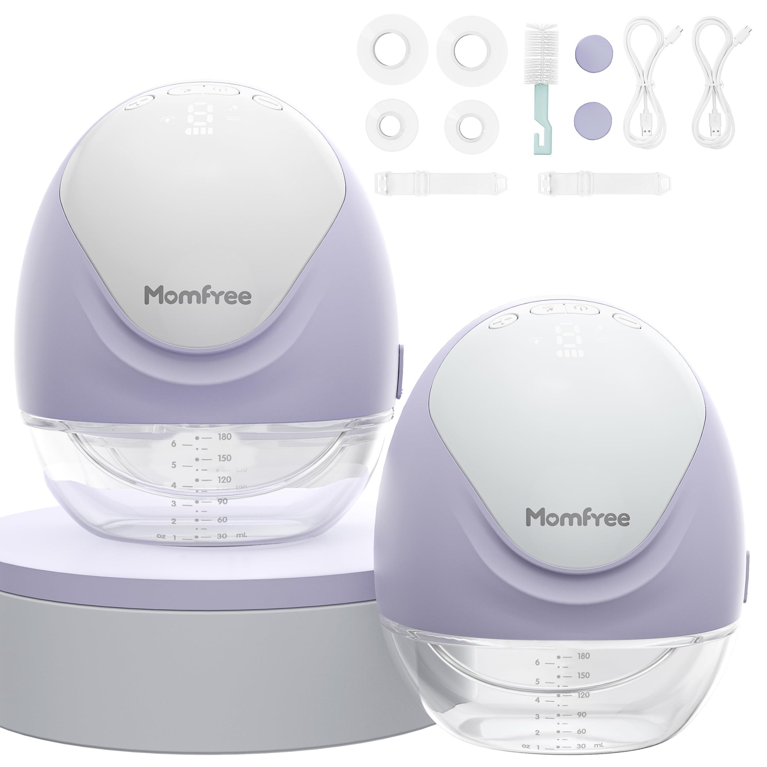 Momfree Hands Free Breast Pump:Wearable Breast Pump Portable with 3 Modes/9 Levels/LED Display - Low Noise,for 25/21/17mm Silicone Cushion Insert,2 Count