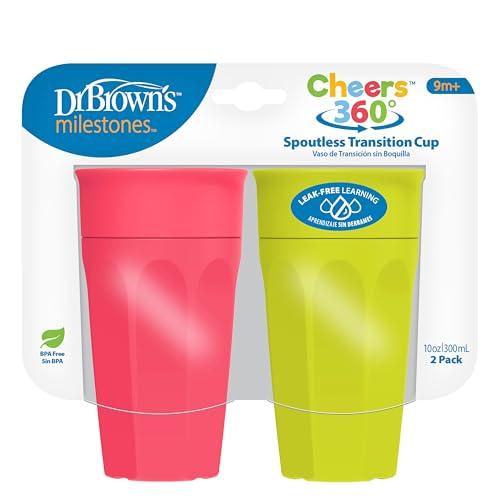Dr. Brown\'s Dr. Brown's Milestones Cheers 360 Training Cup for Toddlers & Babies, Leak-Free Sippy Cup, Pink/Turq Spoutless Transition Travel Friendly Cup