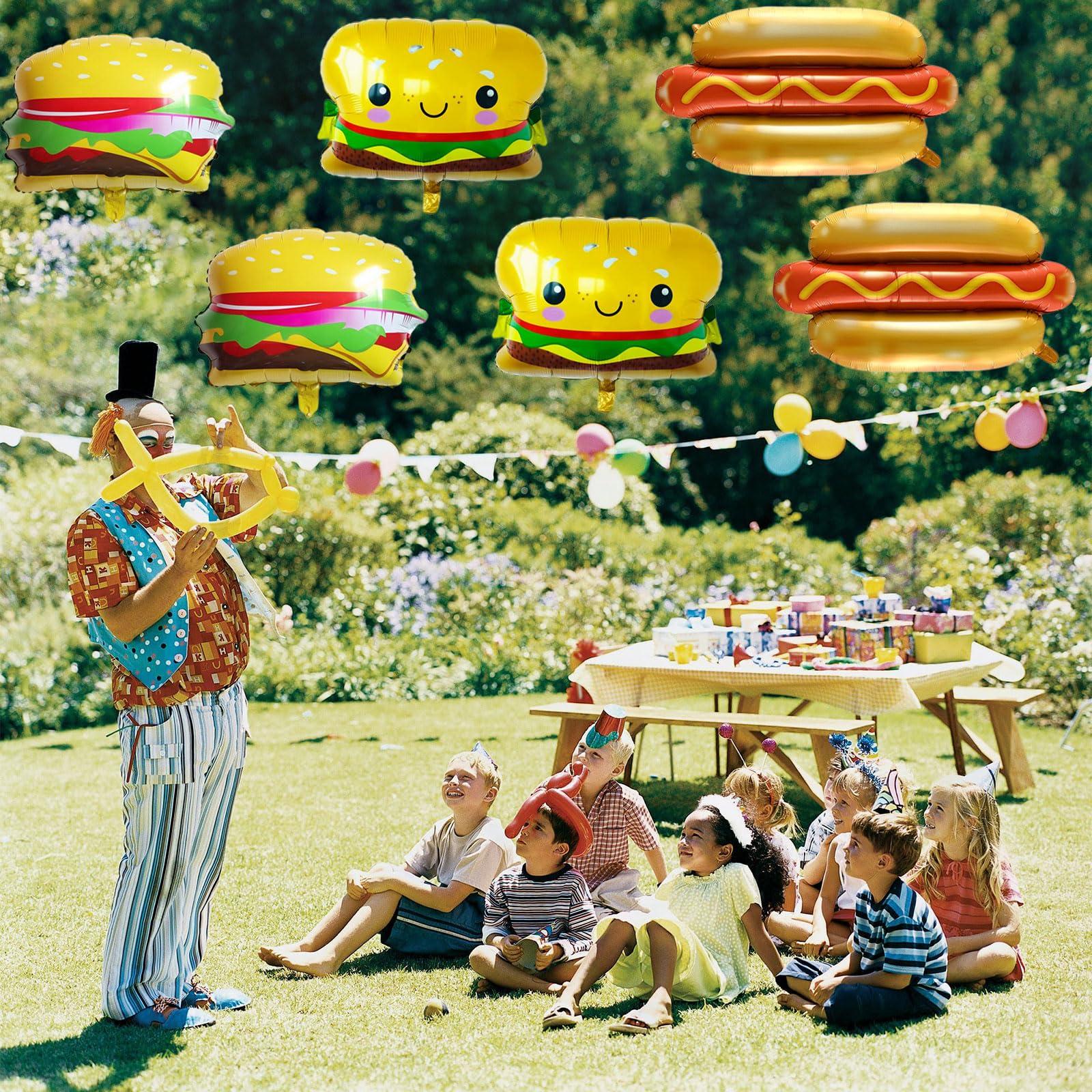 Eostankr Food Themed Balloons Hamburger Balloon Hot Dog Balloon BBQ Party Foil Balloons for Picnic Birthday Party Decorations Supplies 6 Pcs