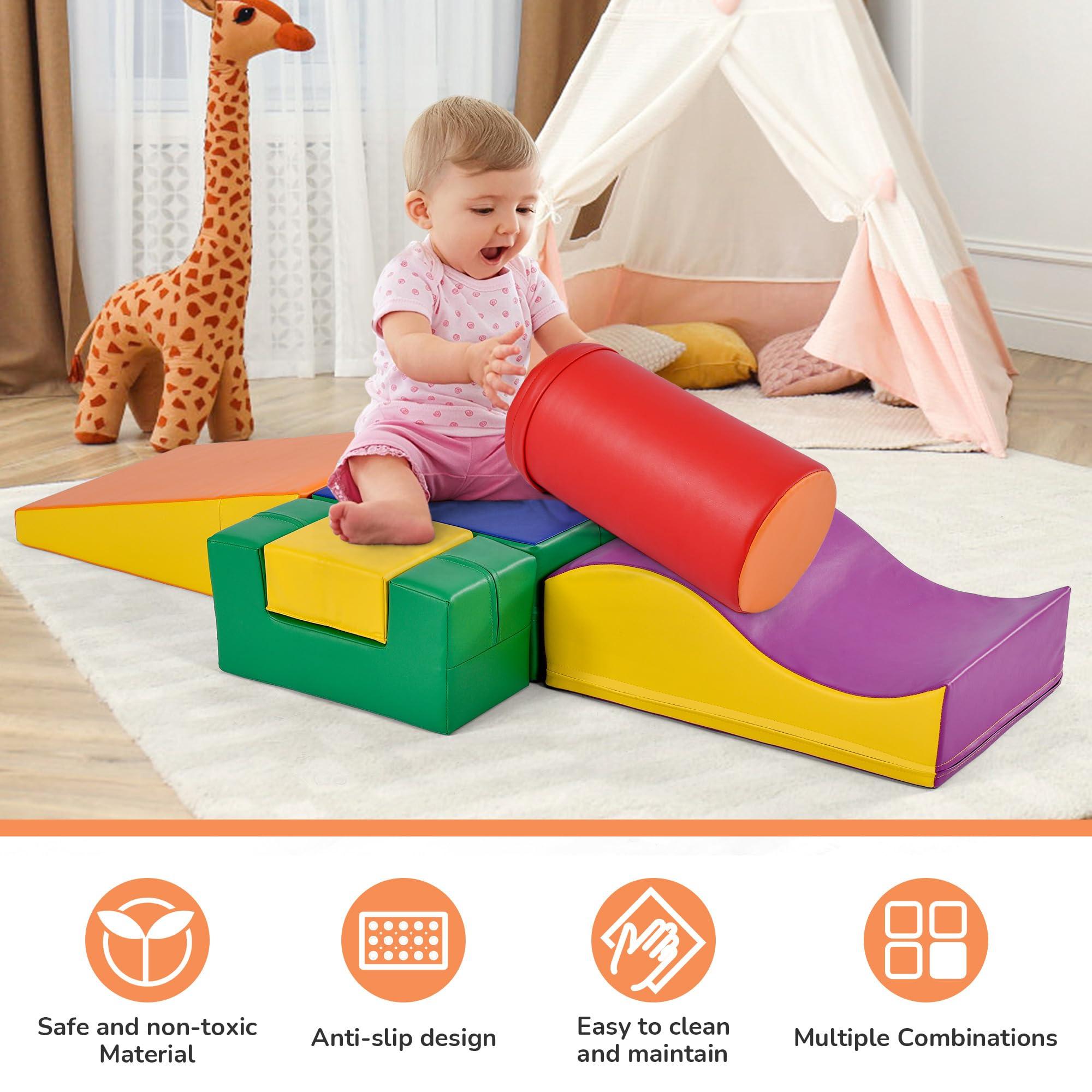 Fulvari Fulvari Soft Climbing Toys for Toddlers, 6 in 1 Colorful Indoor Climb and Crawl Activity Playset,Soft Foam Indoor Active Playset for Stacking Crawling and Sliding at Home
