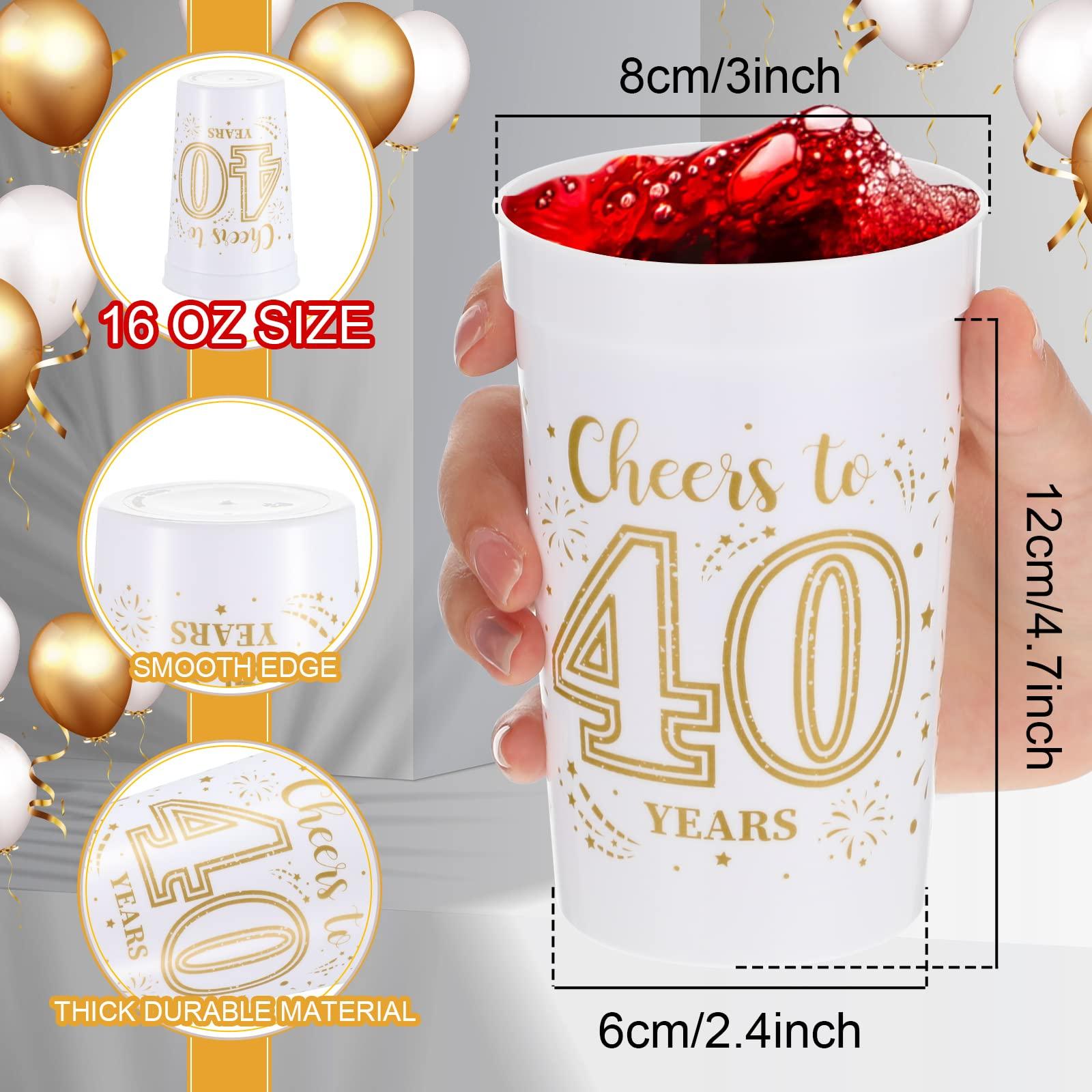 Lallisa Lallisa 40 Pcs 16 oz 40th Birthday Cups 40th Birthday Party Plastic Stadium Cups 40th Birthday Party Decorations 40 Year Old Birthday Party Favors for Cheers to 40 Years, Gold and White