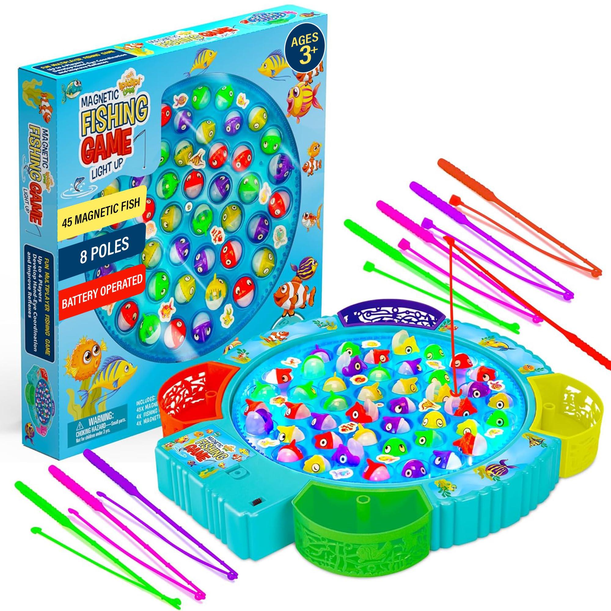IPIDIPI TOYS IPIDIPI TOYS Fishing Game for Kids, Light Up Magnetic for Toddlers - Rotating Fish Board with Music and LED, Fine Motor Skill Activity for Boys and Girls - 45 Fish, 8 Poles