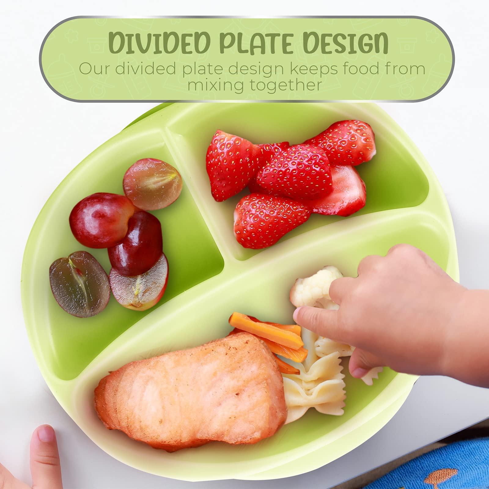 Sperric Silicone Suction Plate for Baby - 100% Food Grade Silicone Divided Plate | Toddler Self Feeding Training Suction Plate Set | BPA-Free, Microwave & Dishwasher Safe Stay Put Plates (Sage)