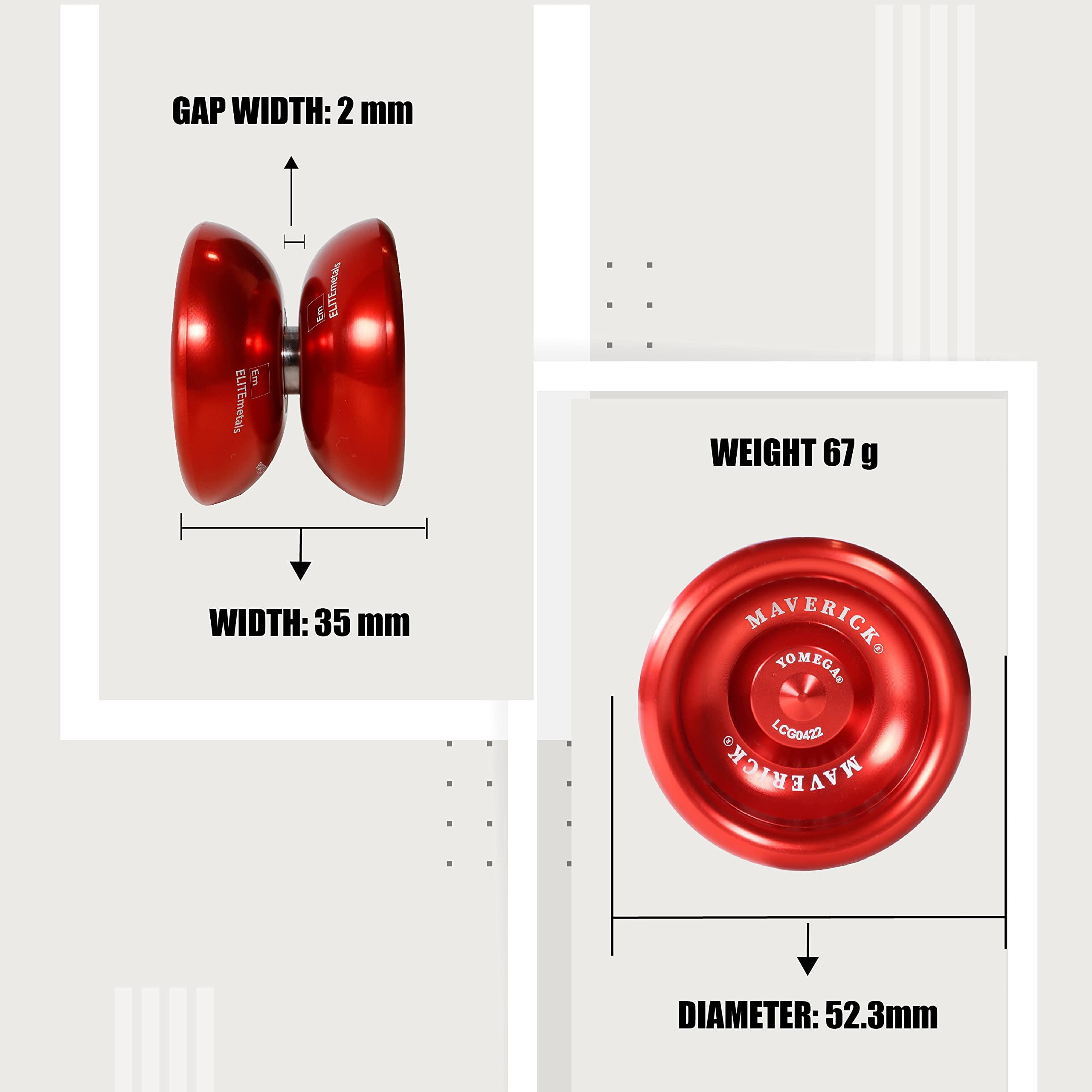 Yomega Yomega Maverick - Professional Aluminum Metal Yoyo for Kids and Beginners with C Size Ball Bearing for Advanced yo yo Tricks and Responsive Return + Extra 5 Strings & 3 Month Warranty (Red)