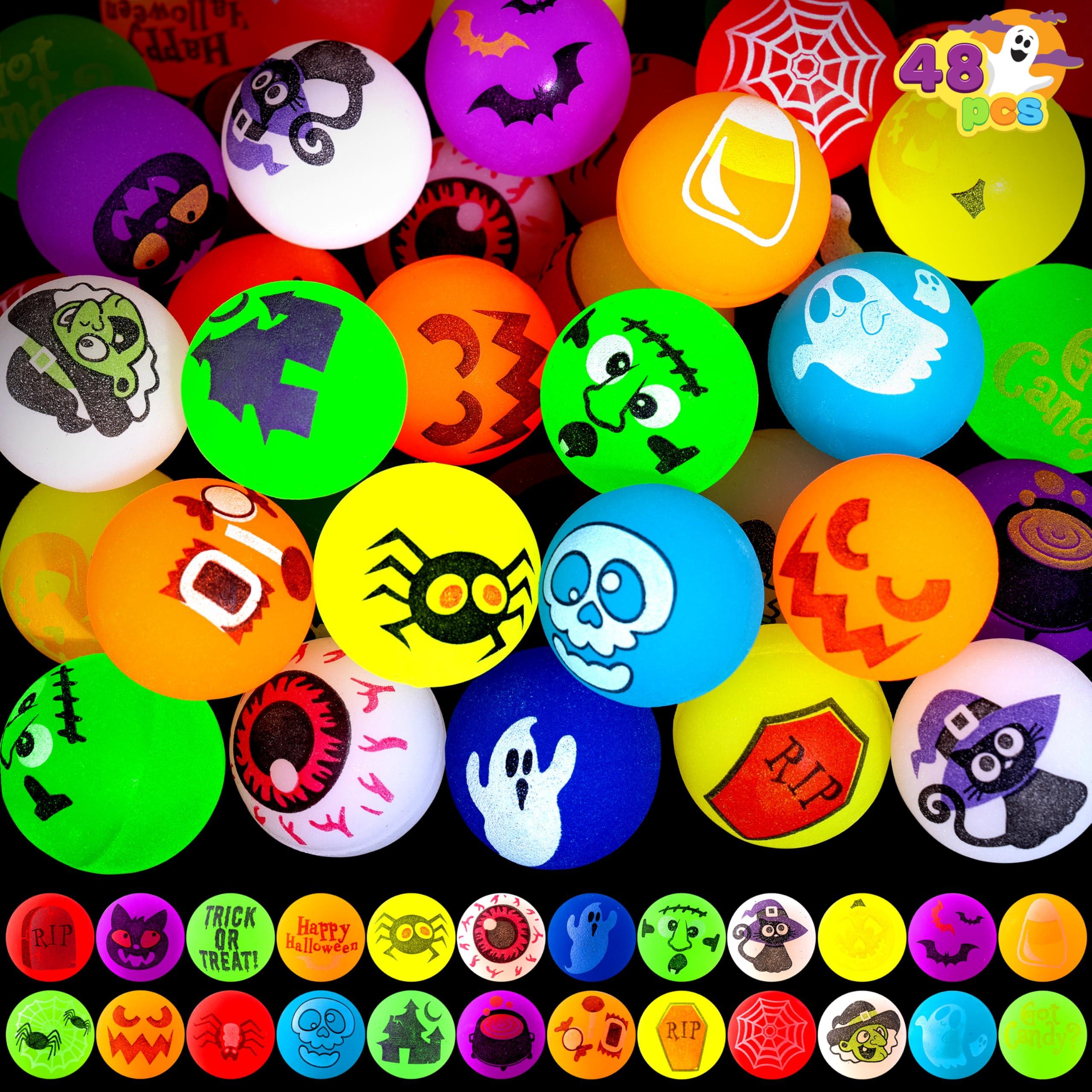 JOYIN JOYIN 24 PCS Glow Halloween Bouncing Balls, Glowing Bouncy Ball Halloween toys for Kids Gift, Halloween Party Favors Bounce Ball Goodie Bag Fillers, Trick or Treats Classroom Exchange Prizes