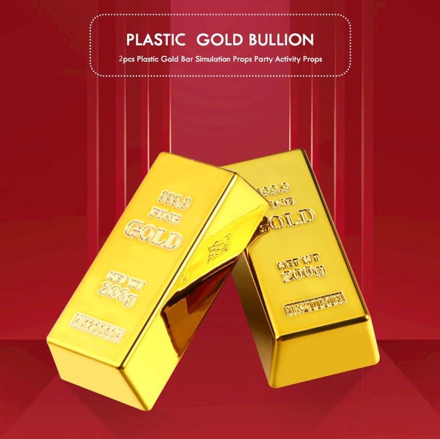 LUOZZY 2 Pcs Fake Gold Bar Replica Gold Bar Fake Golden Brick Bullion Plastic Golden Bar Props Novelty Gifts(16.5x7.6x4.8cm)