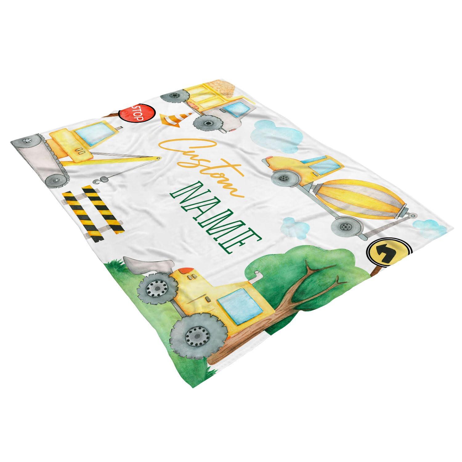SCOZYS Personalized Construction Machinery Baby Blanket, Machinery Baby Nursery Bedding Blanket, Construction Baby Receiving Blanket, Construction Bedding Crib Nursery Decor