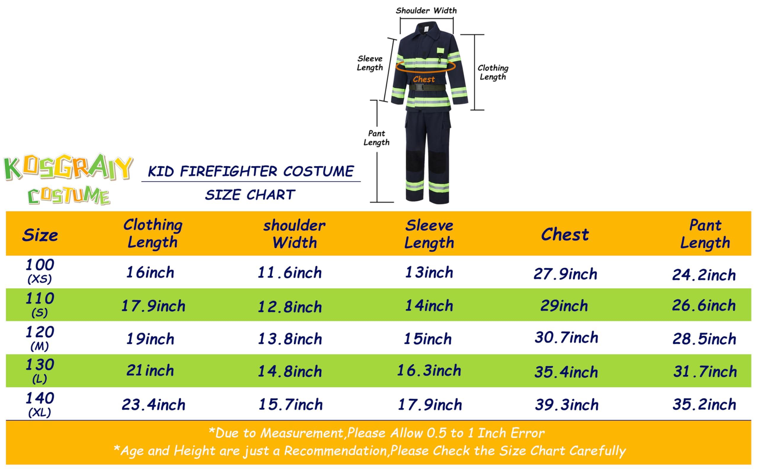 Kosgraiy Kosgraiy Firefighter Costume for Kids,Black Fireman Costume for Boy and Girl,Kds Fire Chief Costume Outfit,Halloween,9pcs,Size S for Children 3-4Years