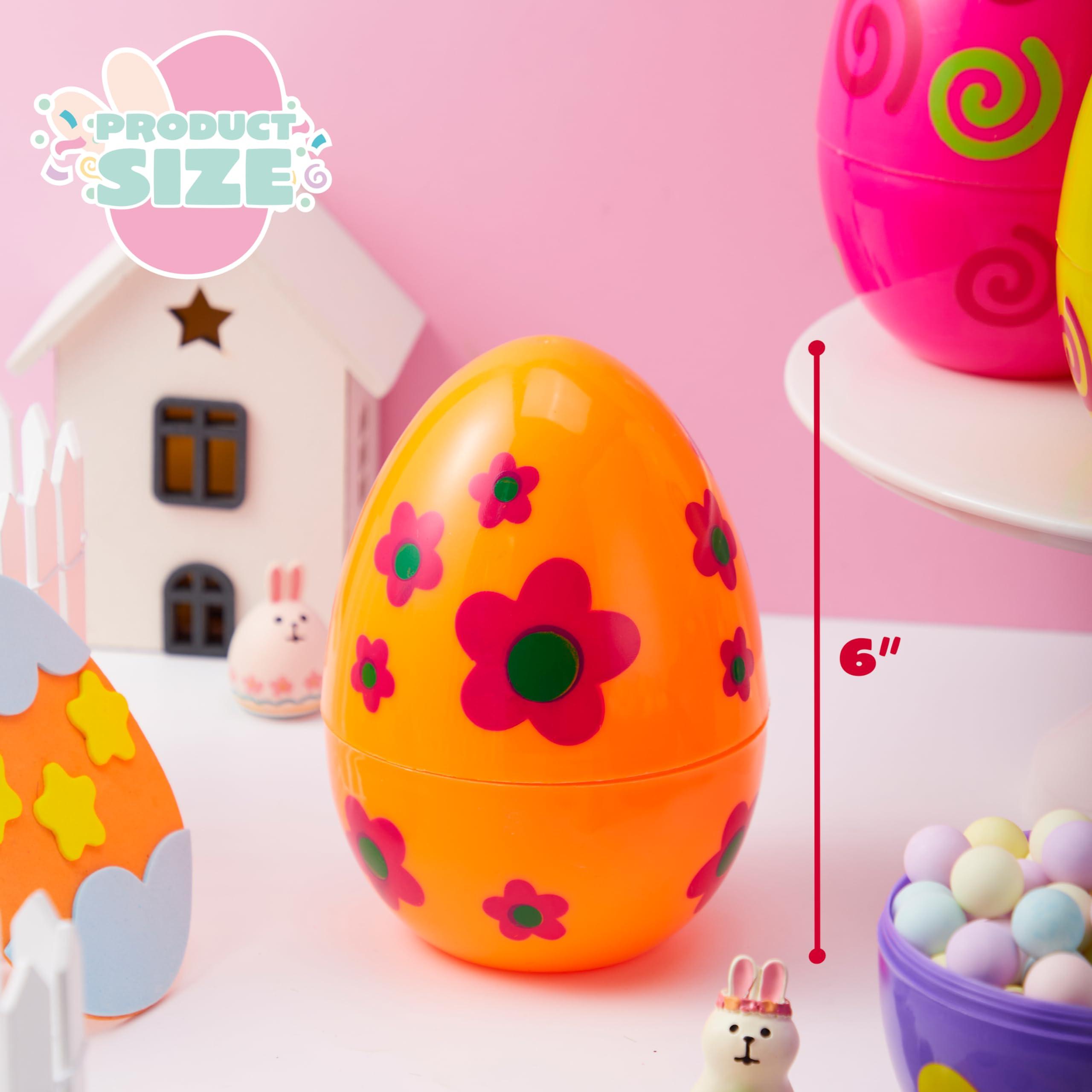 JOYIN JOYIN 12 Pcs Jumbo Printed Easter Eggs, 6 Inches Giant Plastic Eggs Fillable for Easter Themed Hunt Basket Stuffers Fillers Filling Treats Party Favor Classroom Prize Supplies