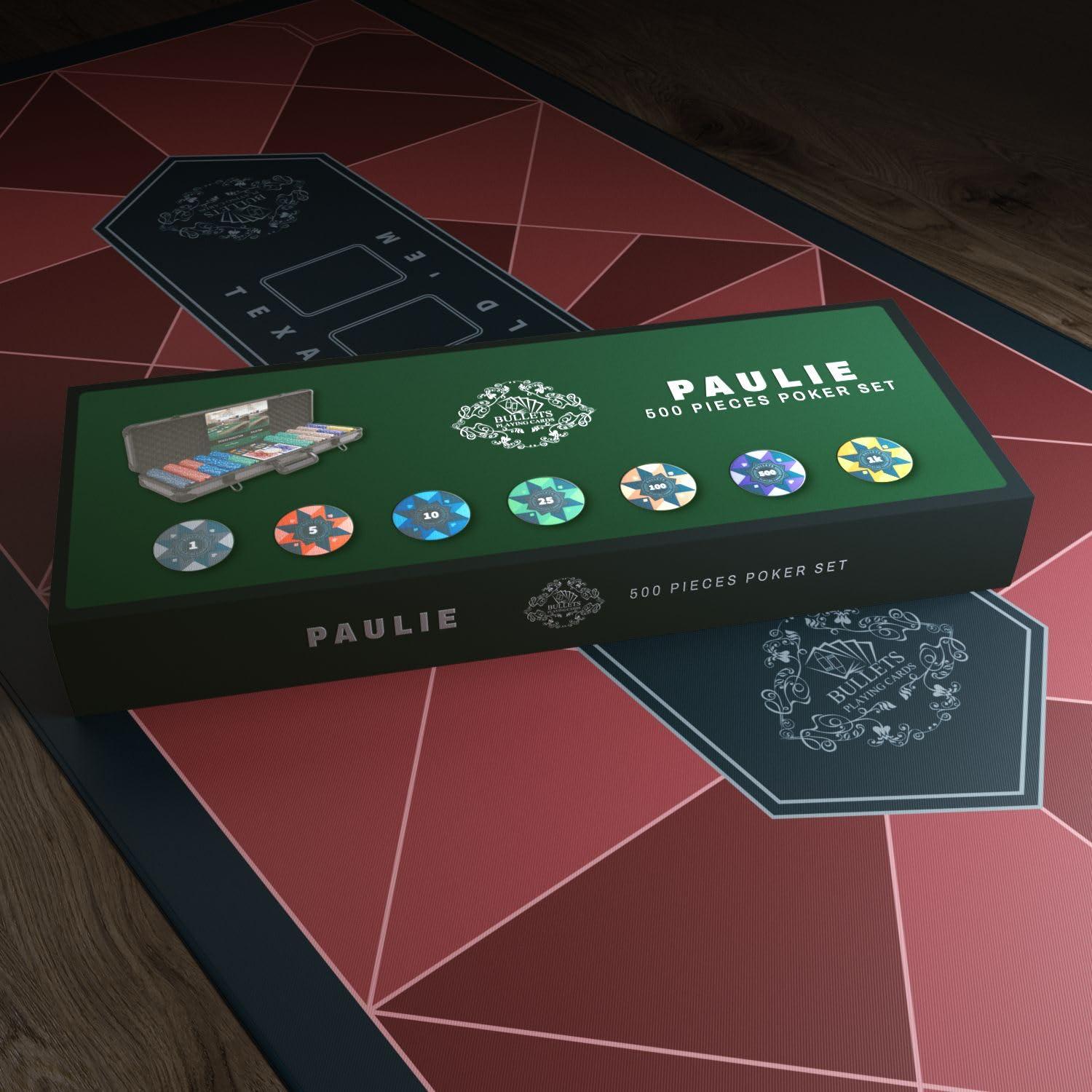 Bullets Playing Cards Bullets Playing Cards Poker Sets with Case - Versatile Denominations for Poker, Blackjack, & Casino Games - Durable & Complete Set - Poker Case with 500 Ceramic Poker Chips \'Richie\' with Values