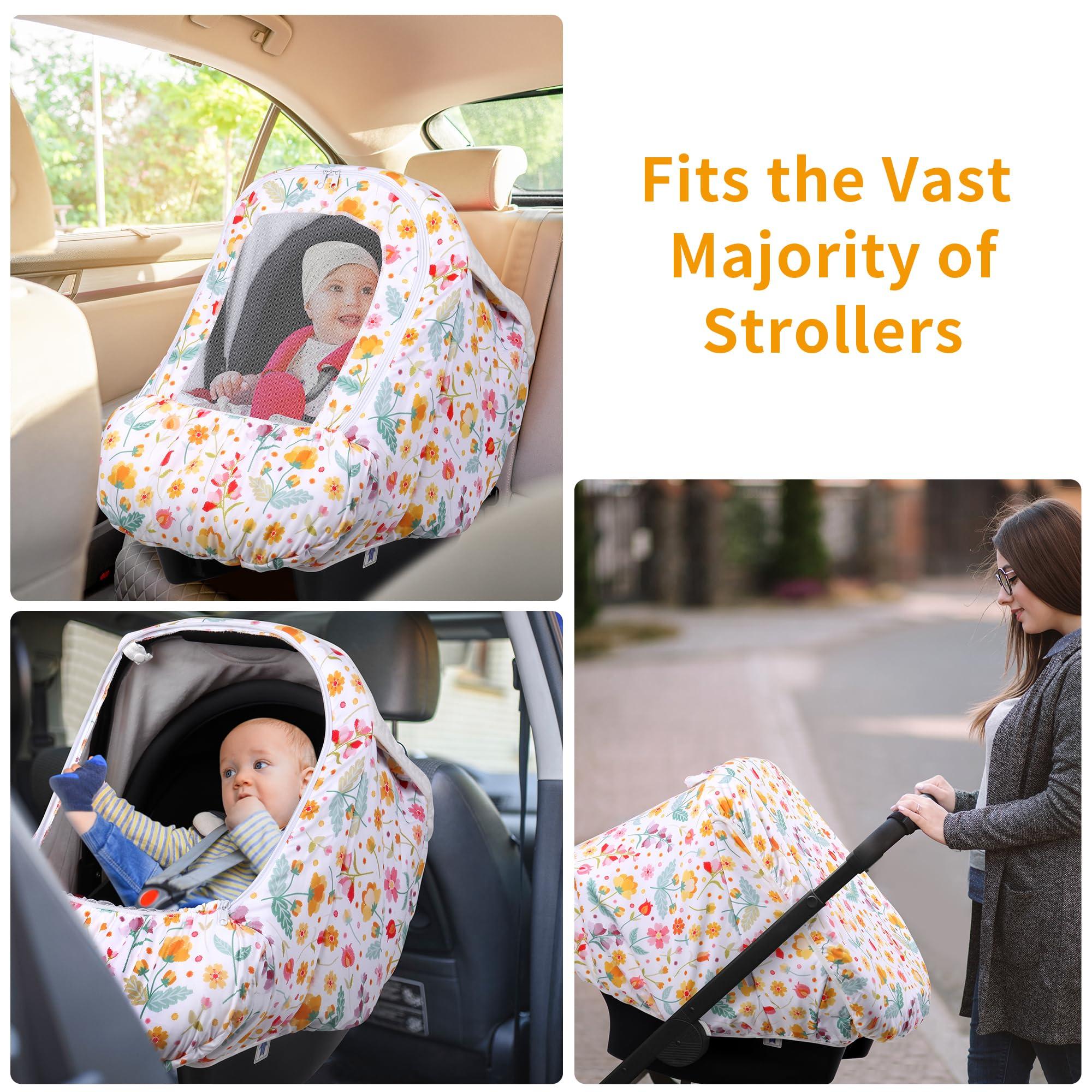 Metplus Metplus 2-in-1 Cozy Baby Car Seat Cover with Fleece Lining - Adjustable Breathable Mesh Window & Pocket, Kick-Proof - Universal Fit for Boys & Girls - Ideal for Cooler Seasons