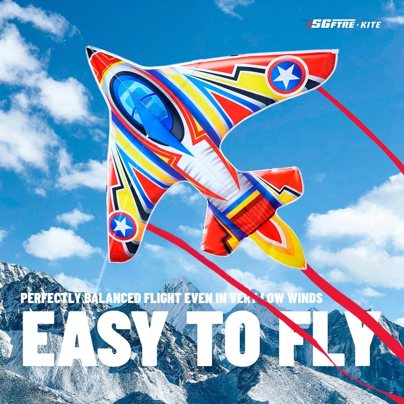 SGftre SGftre Kite Airplane Kite for Kids and Adults, Easy to Fly with Durable Fiberglass Frame, Outdoor Fun Sports Plane Kite with Handle and Line Good Flying (Fighter Plane-Red)