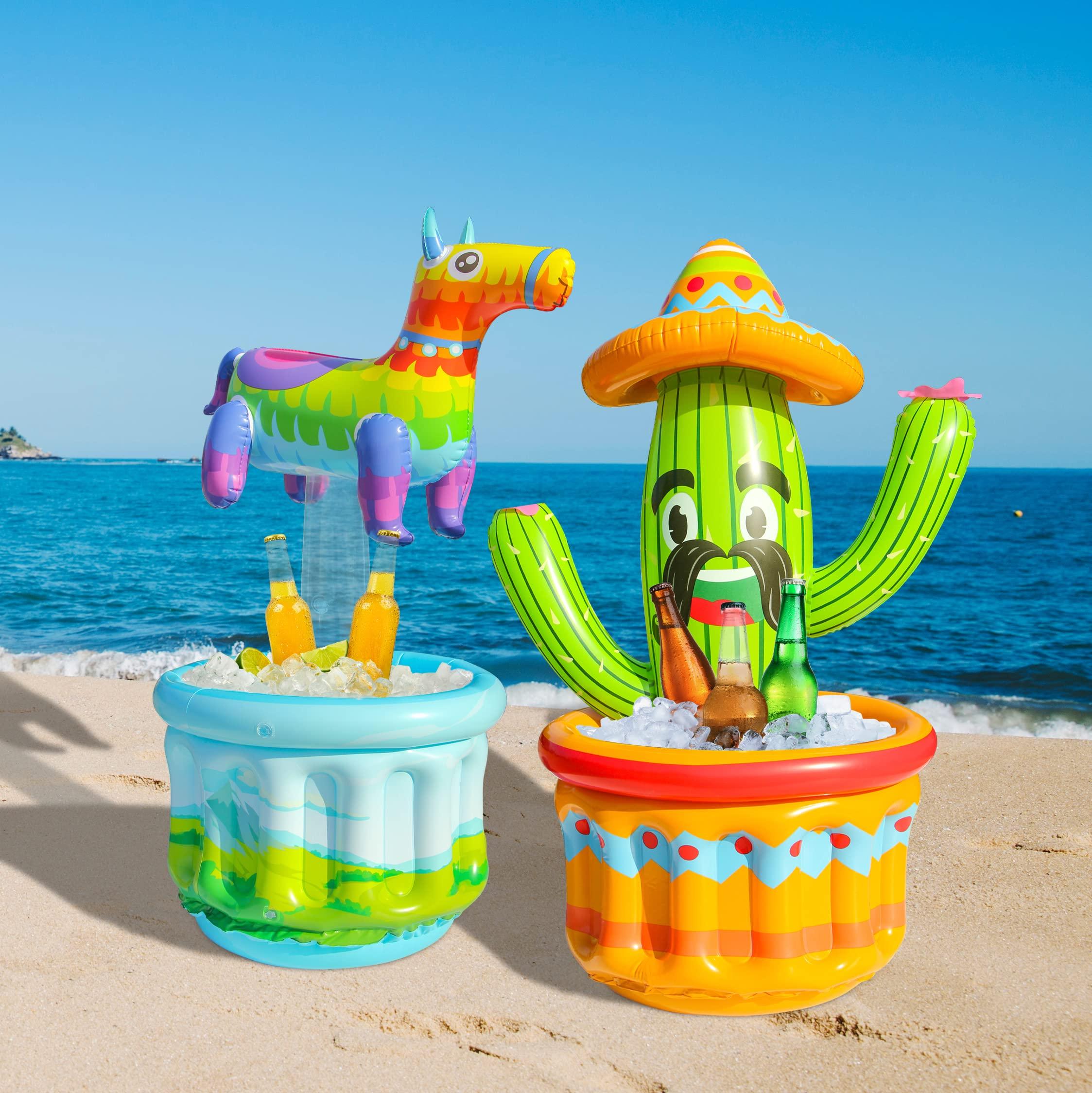 PARENTSWELL PARENTSWELL 2 Pack Inflatable Cactus Cooler, 47.5\'\' Blow Up Pool Party Drink Cooler Ice Bucket with Sombrero Hat, Mexican Fiesta Party Decorations Supplies for Cinco De Mayo Party Decor