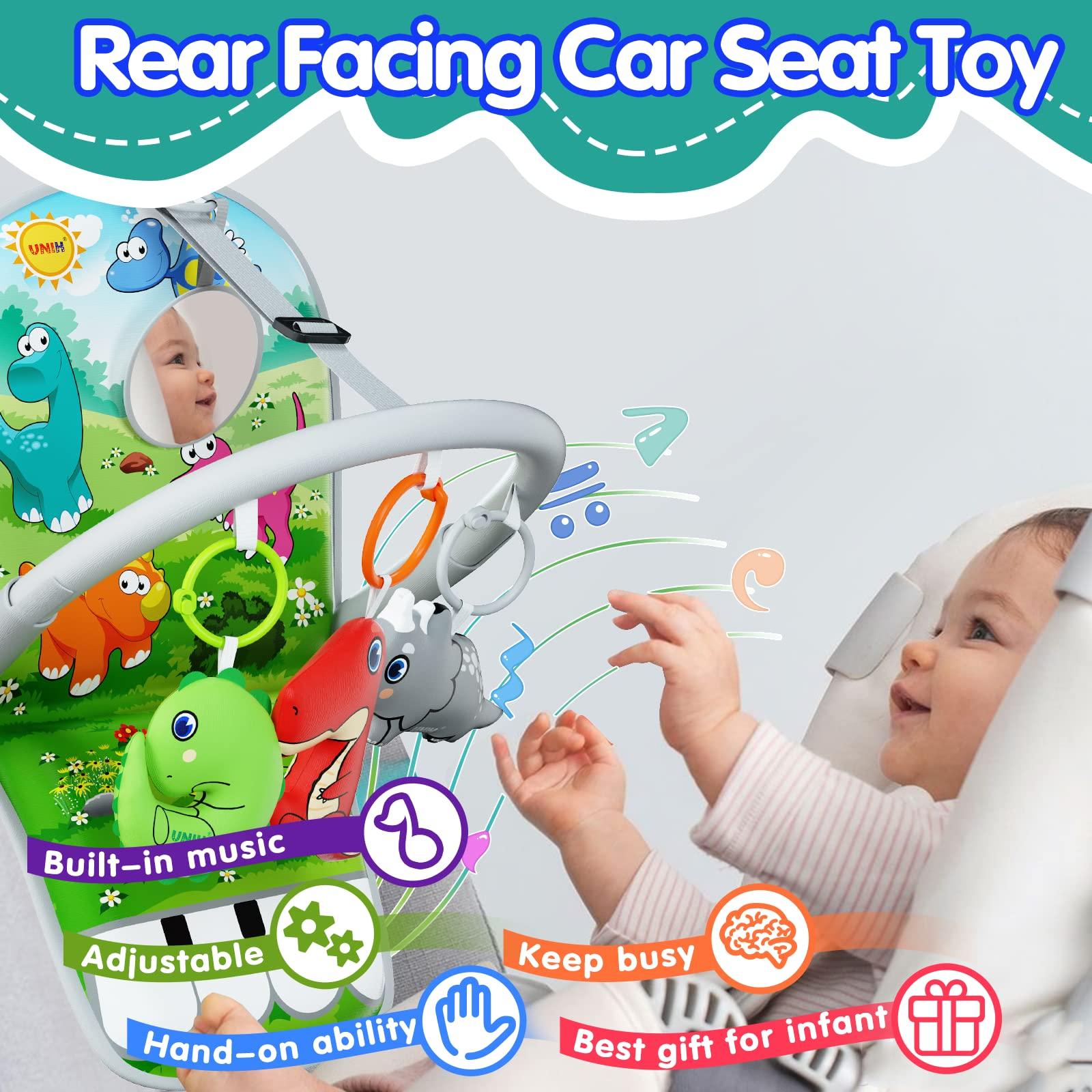 UNIH UNIH Car Seat Toys for Baby Infant 6 Months and Up, Pedal Piano Adjustable Carseat Toys with Music, Baby Mirror and Hanging Squeaky Sensory Soft Baby Toys 6 to 12 Months Festival Prezzie for Kids