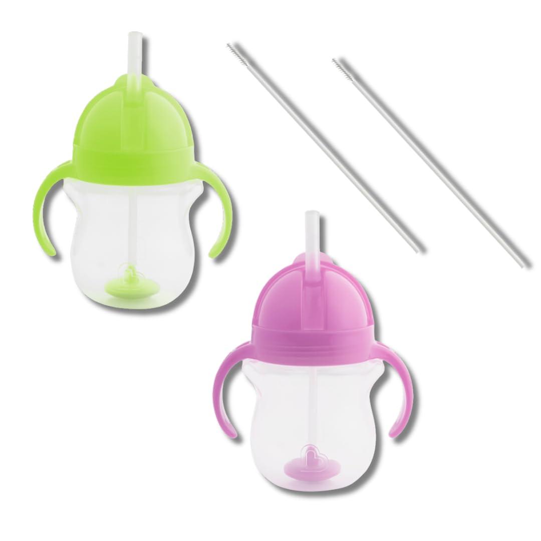 Munchkin Munchkin Weighted Straw Sippy Cups for Toddlers 7oz, Leak Proof, Easy to Hold-Great toddler cups with straws, Supports Straw-use Education, Straw Cups (Purple/Green)