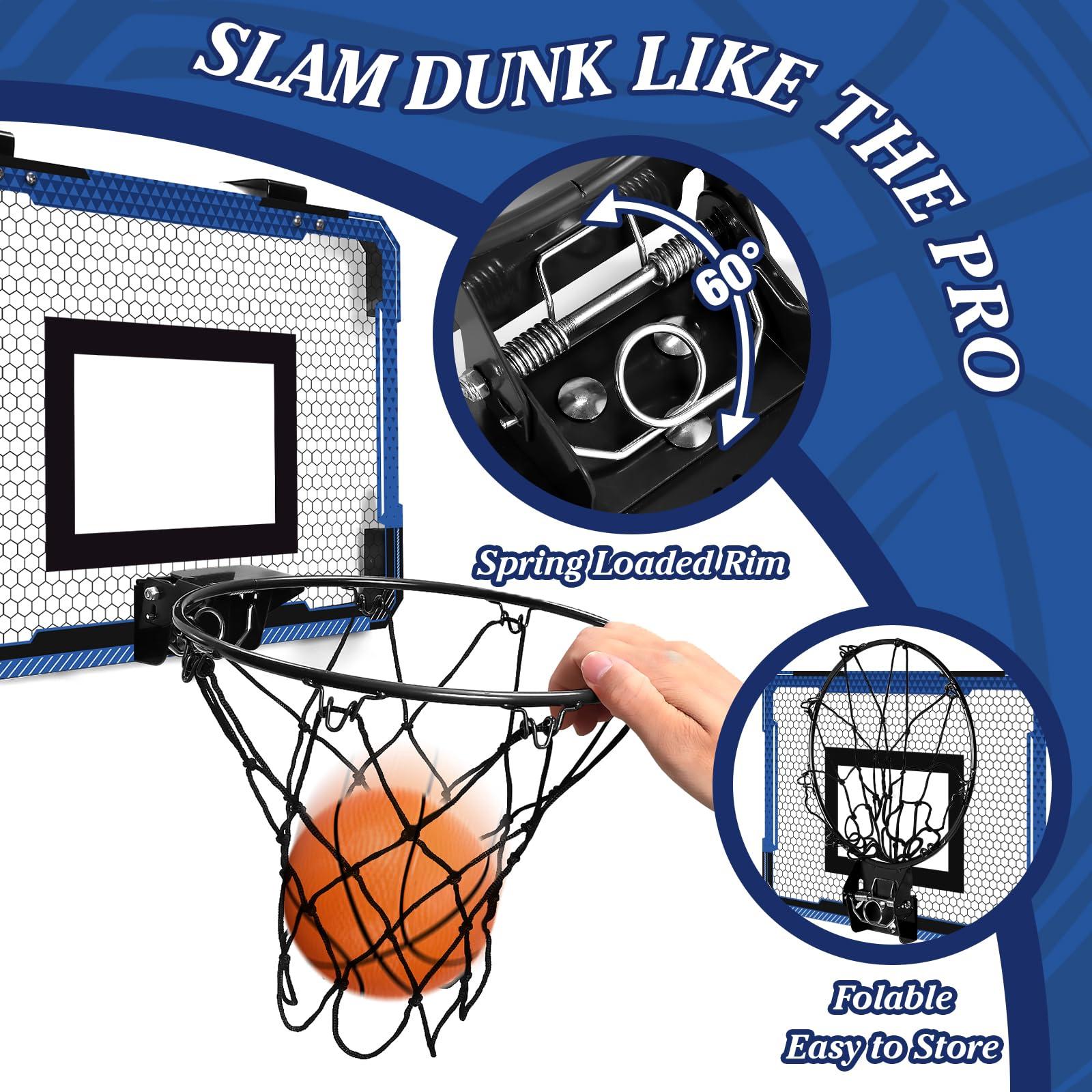 Xucutu Xucutu Indoor Mini Basketball Hoop for Door - Over The Door Basketball Mini Hoop with 3 Balls, Foldable Basketball Hoop for Wall & Room Basketball Toy Gift for Boy Kids Teens