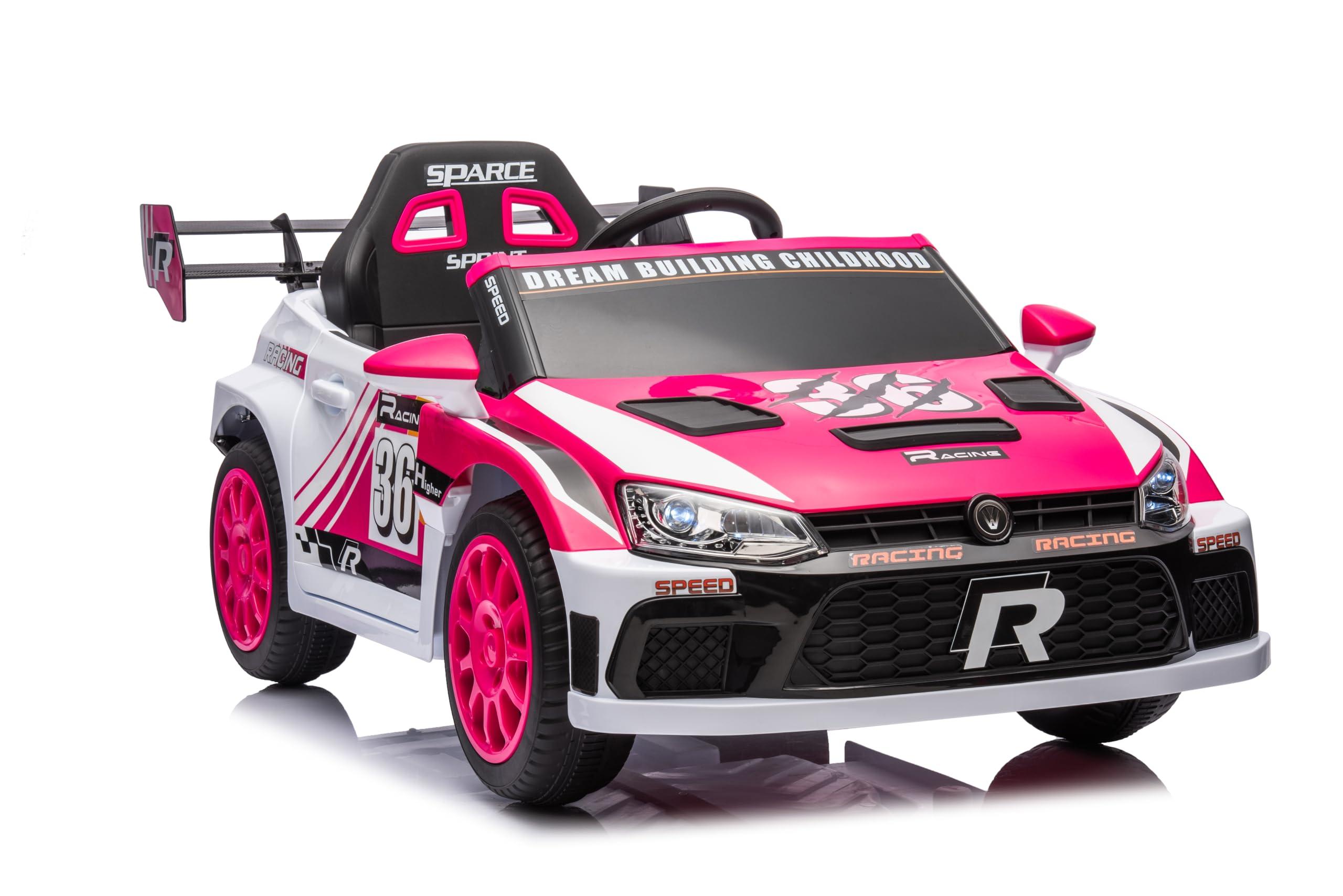 JoyRydz 12V Kids Car Ride on Toys w/Remote,2x20W Motors Children Ride-on Race Car to Drive,12V Kids Electric Vehicles for Ages 3-8 Boys Girls (Red & White)