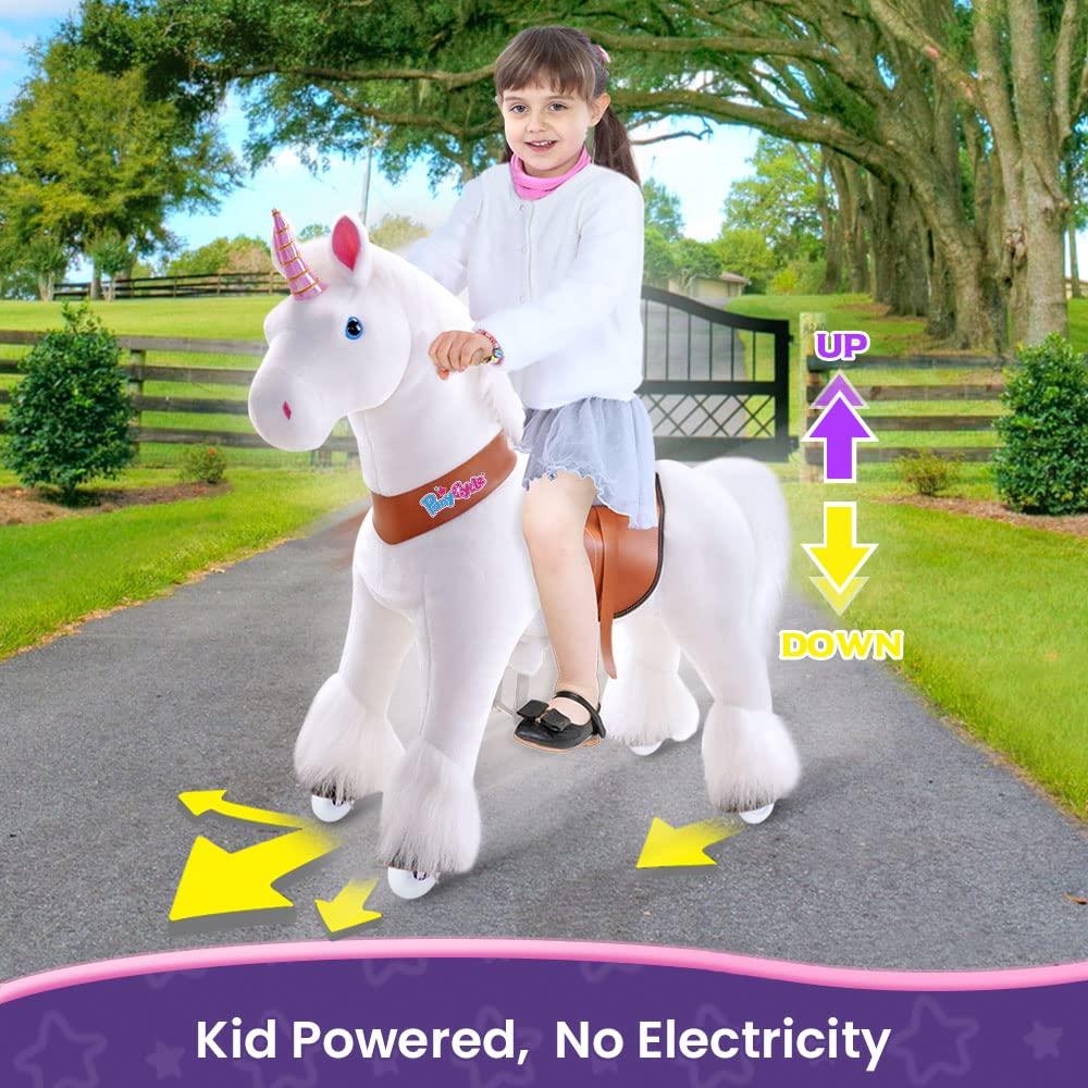 PonyCycle PonyCycle Unicorn Ride on Toys Riding Unicorn for Big Kids with Brake (36\" Height/Size 4 for Age 4-8) Ride on Unicorn Classic Model U Mechanical Pony Birthday Gifts Plush Animal Rideable Horse Ux404