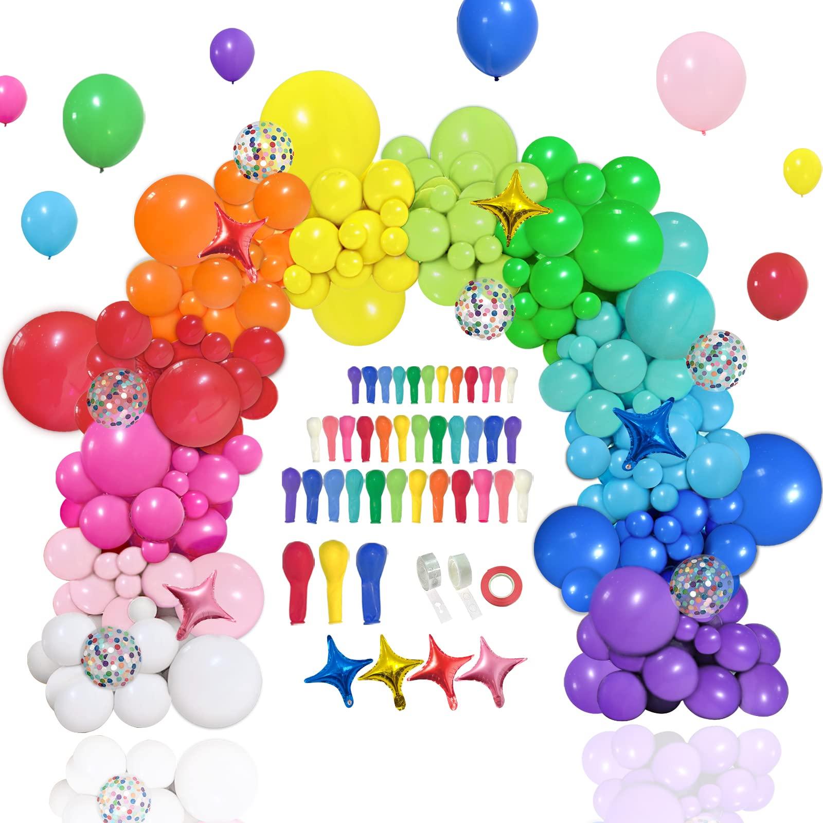 PERPAOL PERPAOL 146pcs Rainbow Balloons Garland Arch Kit, 12 Assorted Multicolor Balloons for Birthday Color Party Anniversary Festival Carnival Circus Decoration with Star Foil Confetti Balloons