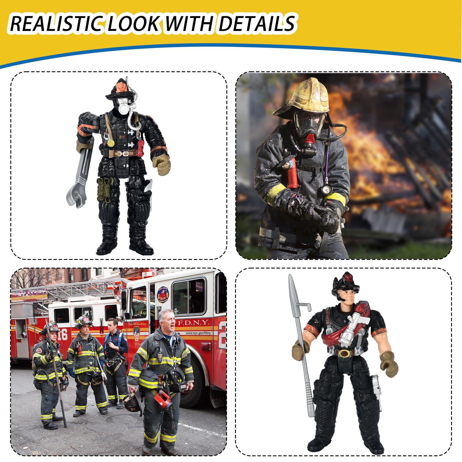 HAPTIME 8 Pieces Firefighter Action Figures, Fireman Toys for 3 4 5 6 7+ Year Old Boys, 4-Inch Toy Figure & Playsets with Accessories, Ideal Gifts for Boys Girls Kids, Christmas Stocking Stuffers Party Favor