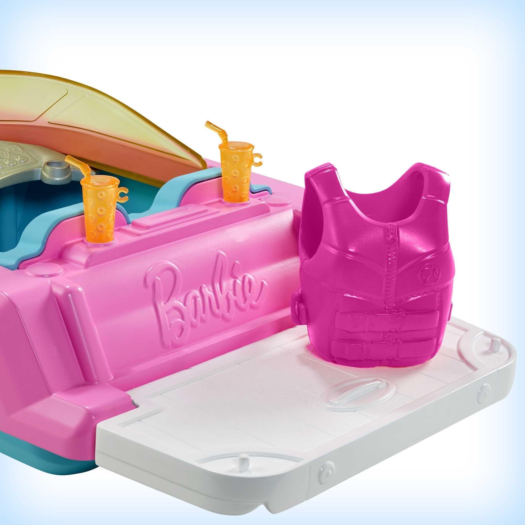 Barbie Barbie Toy Boat with Pet Puppy, Life Vest and Beverage Accessories, Fits 3 Dolls and Floats in Water