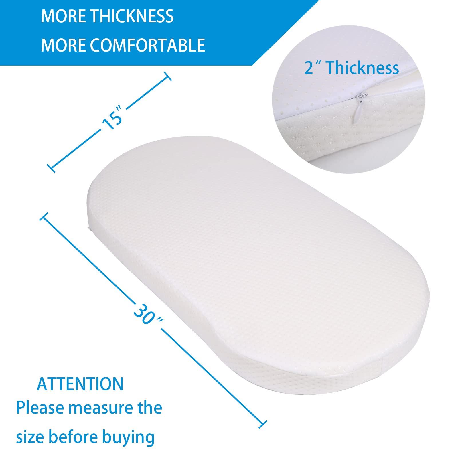 Mecc ecoh Mecc ecoh Baby Bassinet Mattress with 100% Breathable Cover, Water-Resistant Lining Rattan Oval Bassinet Pad, Hypoallergenic, Non-Toxic, Safer, Hypoallergenic, for Moses Basket, 15" x 30" x 2"