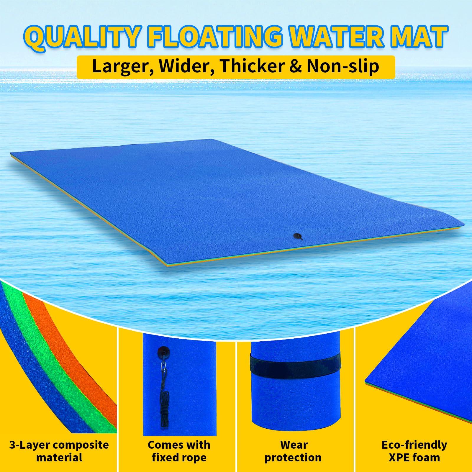 Pipleo 8'/9'/12'/18' Lily Pad Floating Mat, Premium Floating Water Mat for Lake, 3-Layer Tear-Resistant XPE Foam, Extra Large Floating Pad for Water Recreation and Relaxing (12X6 FT, Blue)