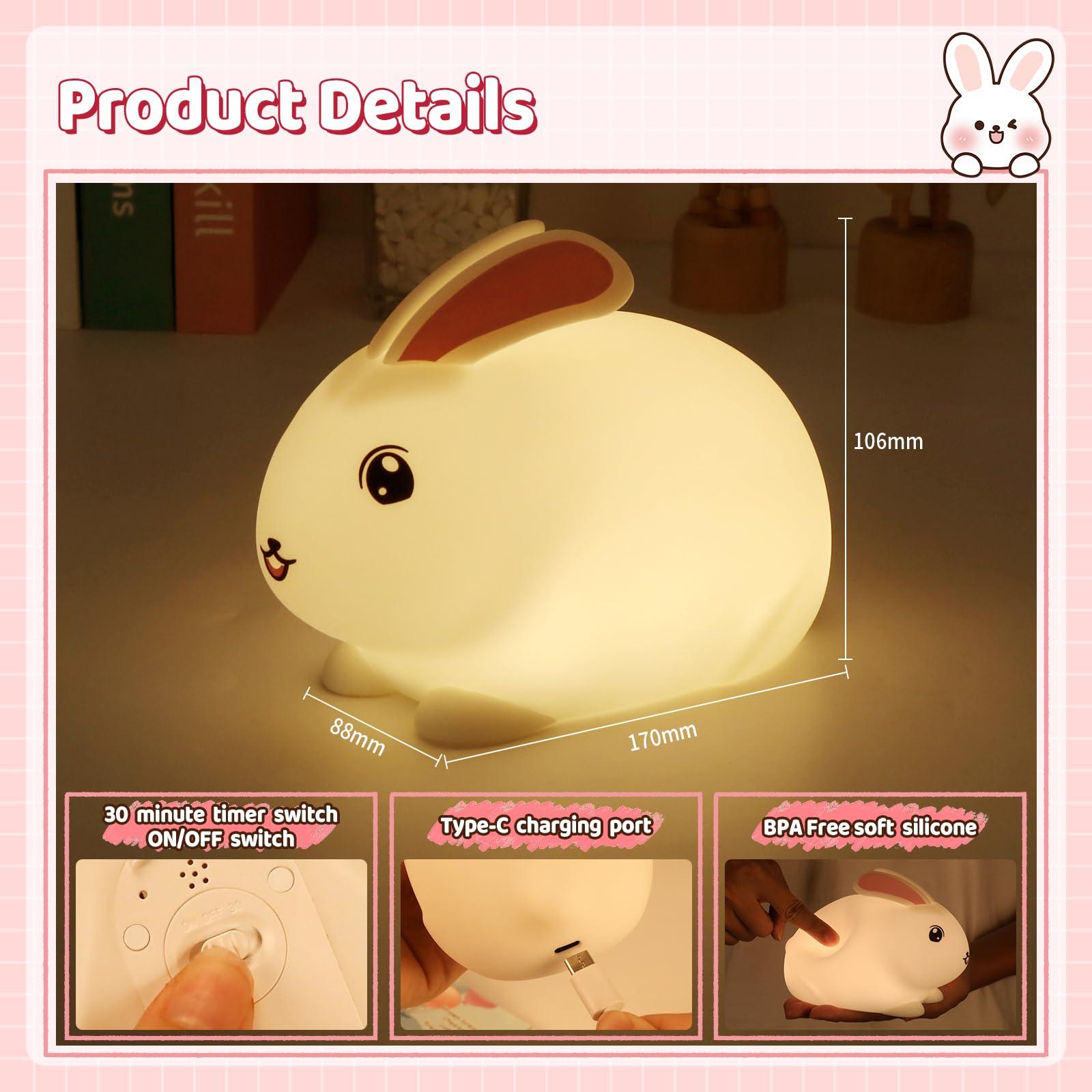 SALUOKE SALUOKE Baby Night Light 7-Color: Soft Silicone Nursery Light for Kids Room Decor with Portable Rechargeable Cute NightLamp Animal Lights - Gifts for Children Toddler