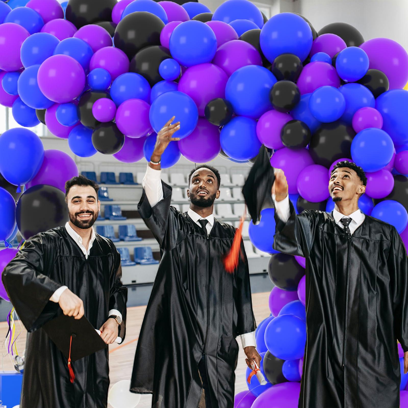 PASOCON Blue Black Purple Balloon Arch Garland Kit - 125PCS Purple Blue Balloons Blue Silver Black Balloons Video Game Birthday Decorations for Video Gaming Miner Birthday Halloween Party Decors