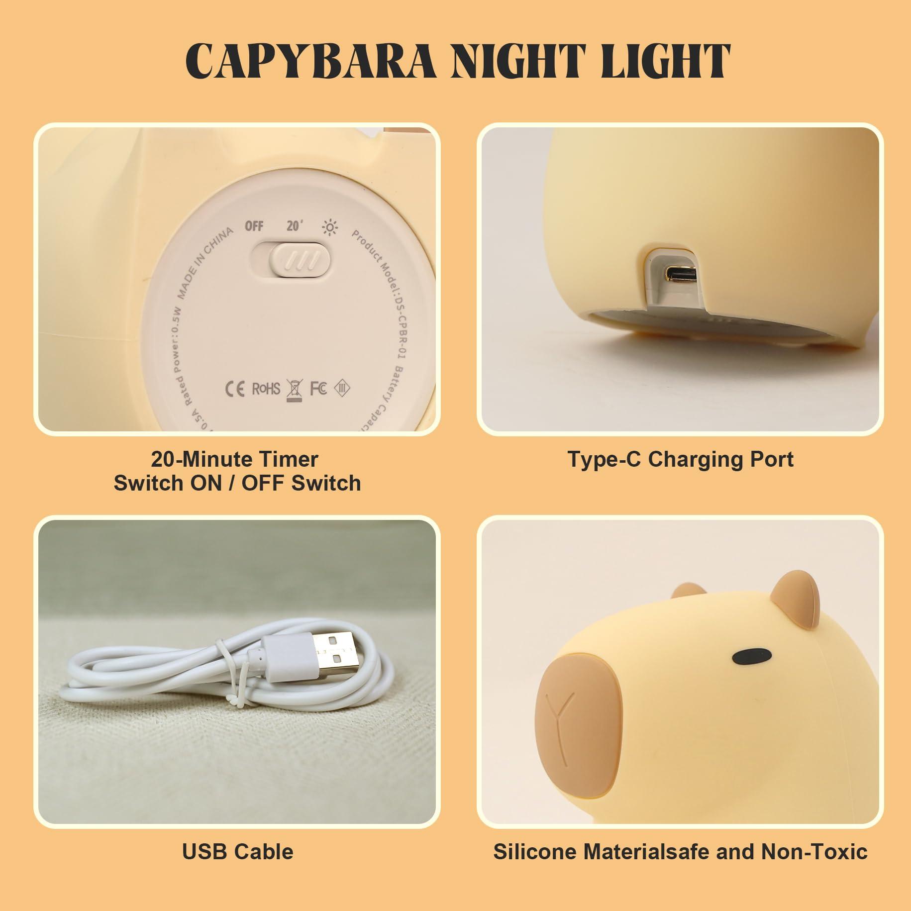 YuanDian YuanDian Capybara Night Light, Cute Nursery Lamp for Kids, Girls, Women, Teen, and Babies. Decorate Kids' Bedroom with Adorable Silicone Capybara Nightlights