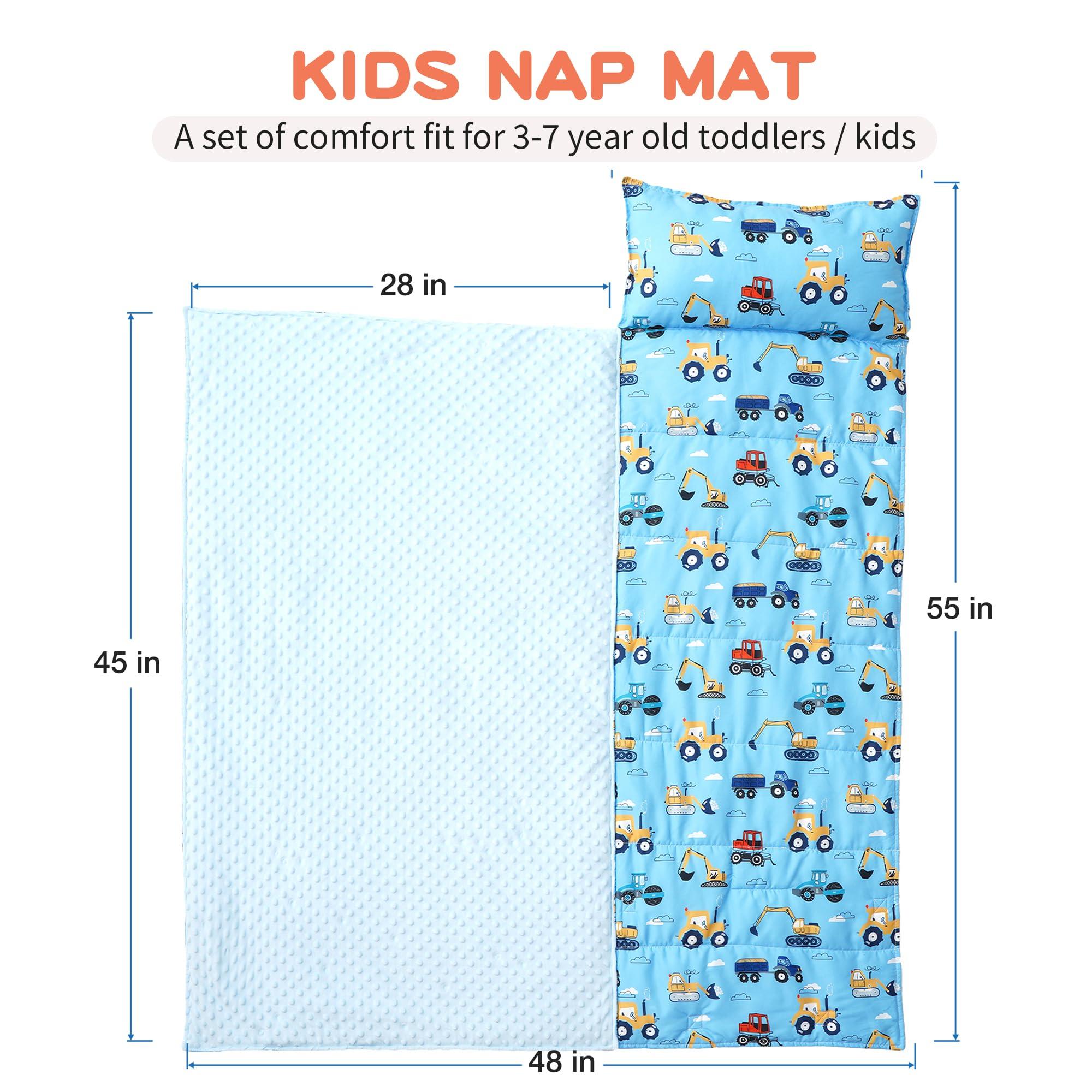 Bunnikins & Clover Bunnikins & Clover Toddler Nap Mat with Removable Pillow & Minky Blanket, Roll Up Nap Mats for Preschool, Soft Kids Sleeping Mat for Boys Girls Kindergarten Daycare