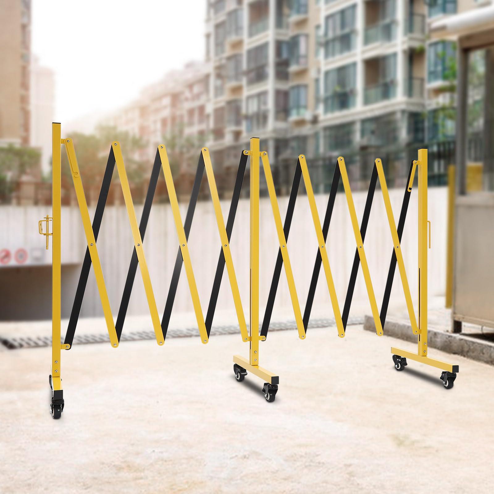 ZeStarDair Industrial Expandable Metal Barricade 16.4 Feet, Yellow and Black, Portable Safety Barrier Gate with Casters Retractabl Traffic Fence Mobile Barrier Gate for Construction Site Elevator Outdoor Road