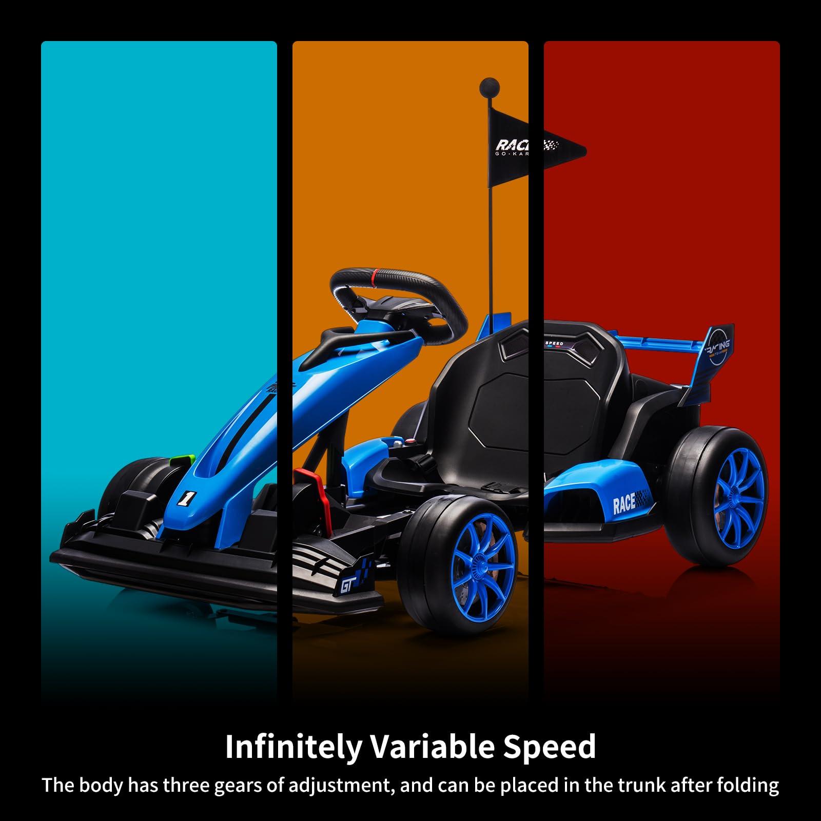 Hipicute 24V Go Kart, Electric Drift Kart Car with Adjustable Seat, Outdoor Ride On Toy with Variable Speed Mode, High-Speed Racing and Immersive Gaming Combo for Kids 6+ Years Old