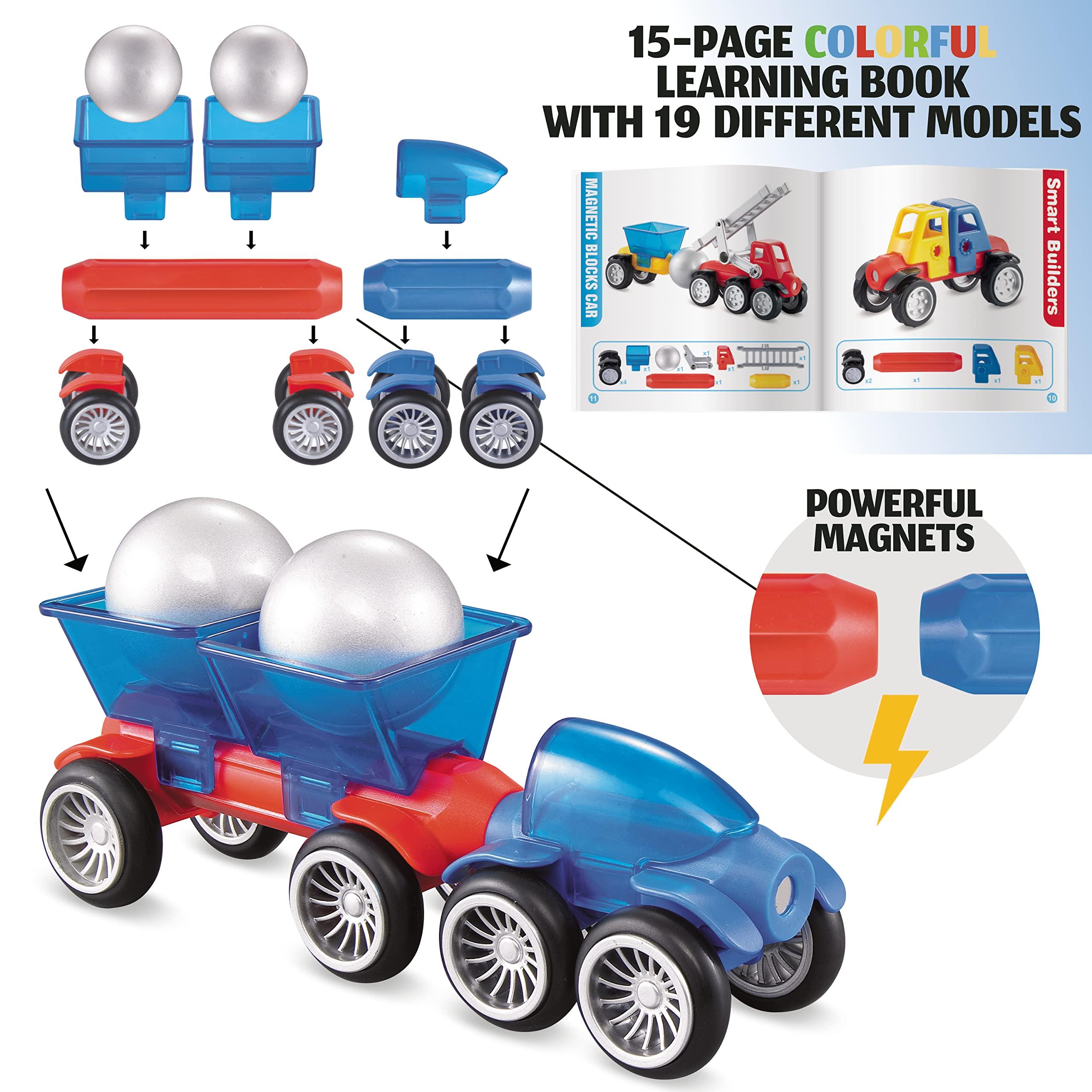 MOBIUS Toys Cars Magnetic Building Blocks, New Shapes for Creating Endless Construction Trucks Toys, Including Play Mat, Road Signs, Montessori STEM Toy Boys & Girls and Magnetic Tiles for Kids Ages 4-8