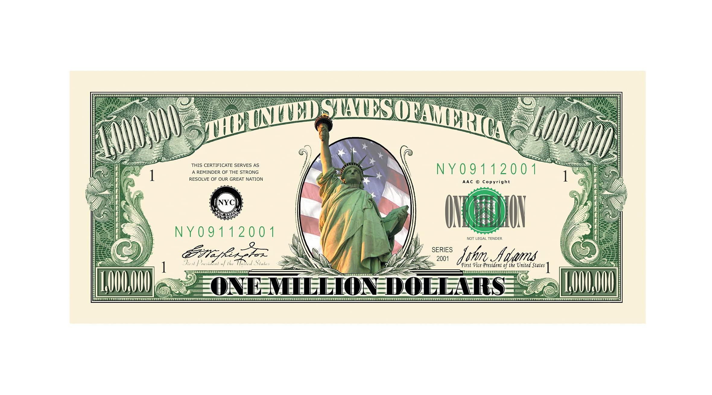 American Art Classics American Art Classics Pack of 250 - Million Dollar Bill Notes - Full Color Statue of Liberty Novelty Collectible Dollar Bills