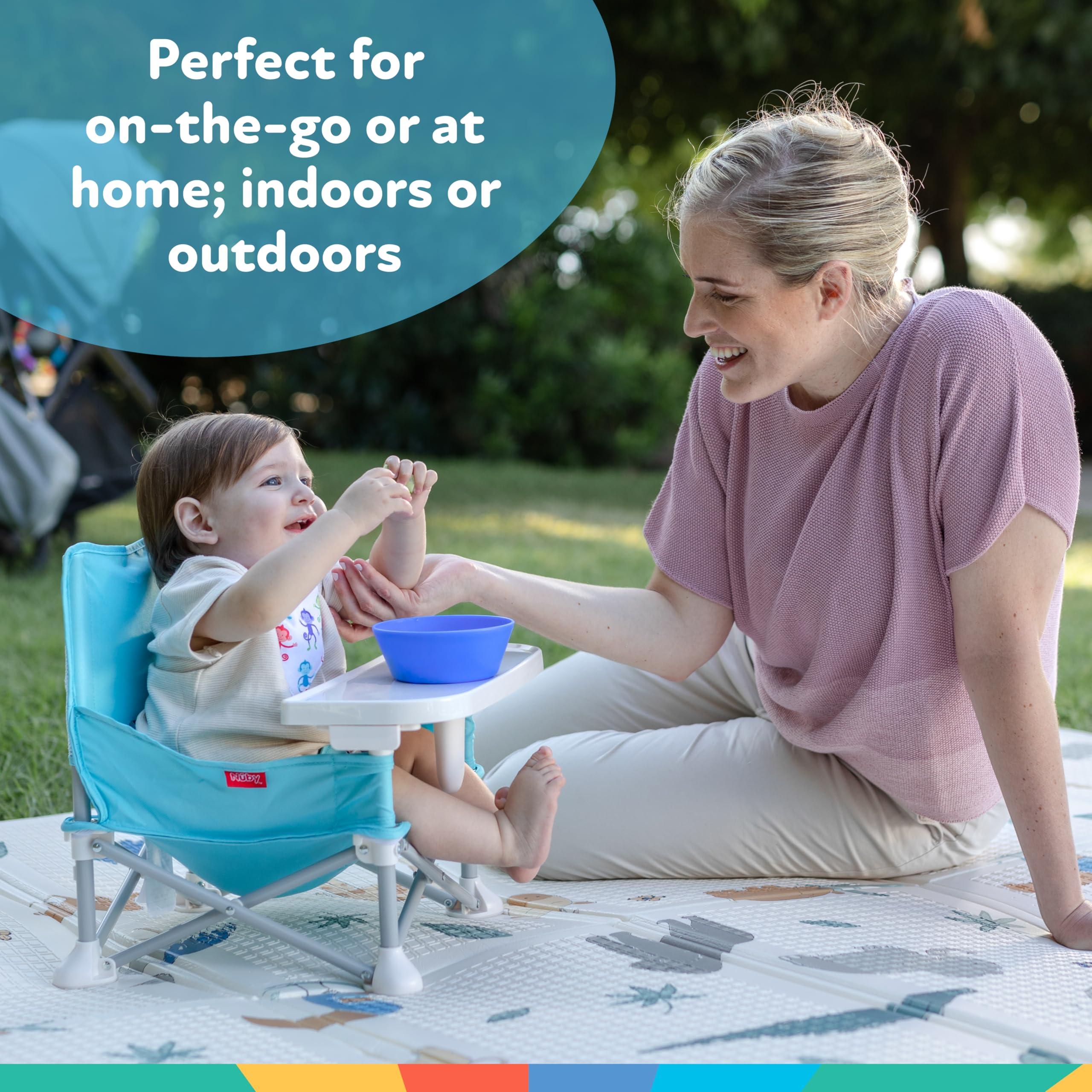 Nuby Nuby Easy Go Pop-Up Booster Seat with Removable Tray - 6+ Months - Portable Booster Seat for Floor for Indoor/Outdoor Use - 3-Point Safety Adjustable Straps - Includes Travel Bag - Fun Faces