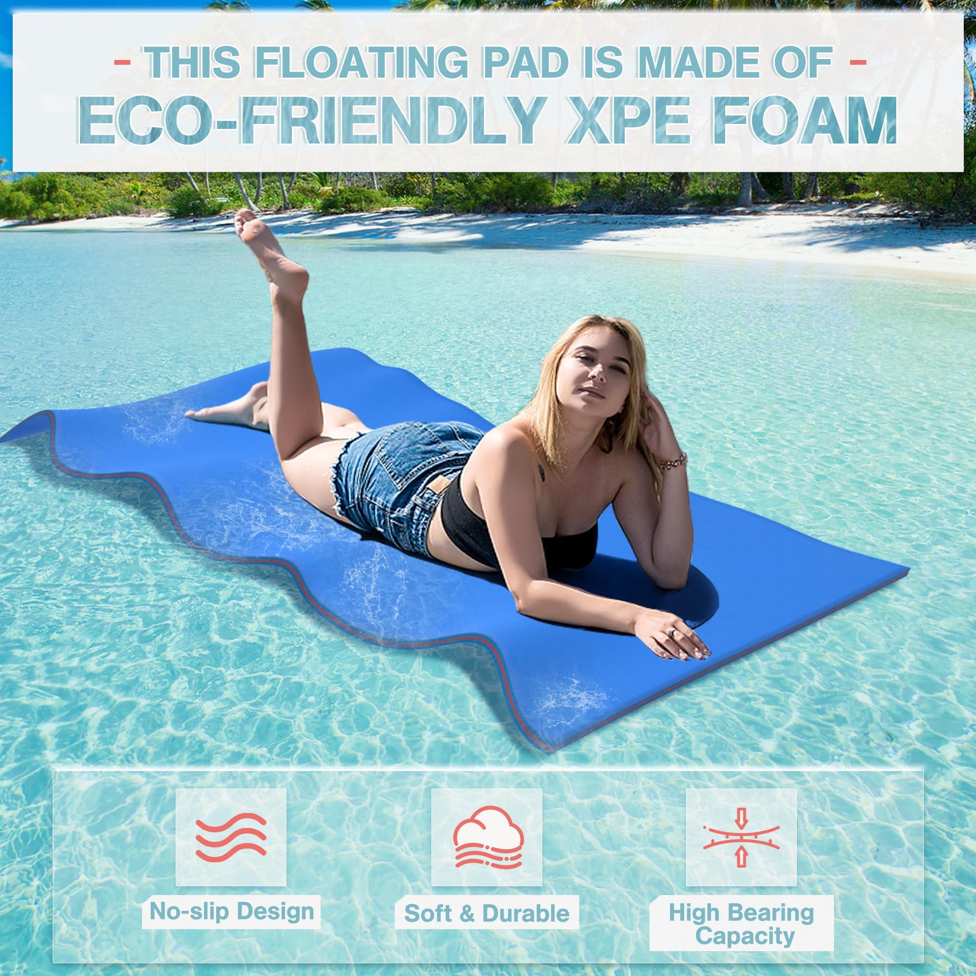 OUTROAD OUTDOOR CAMPING GARDEN PATIO Outroad 6FT Floating Water Pad Mat, 3 Layers XPE Foam Lily Pad for Beach, Ocean, Lake, Roll-Up Floating Island for Water Recreation and Relaxing, Blue