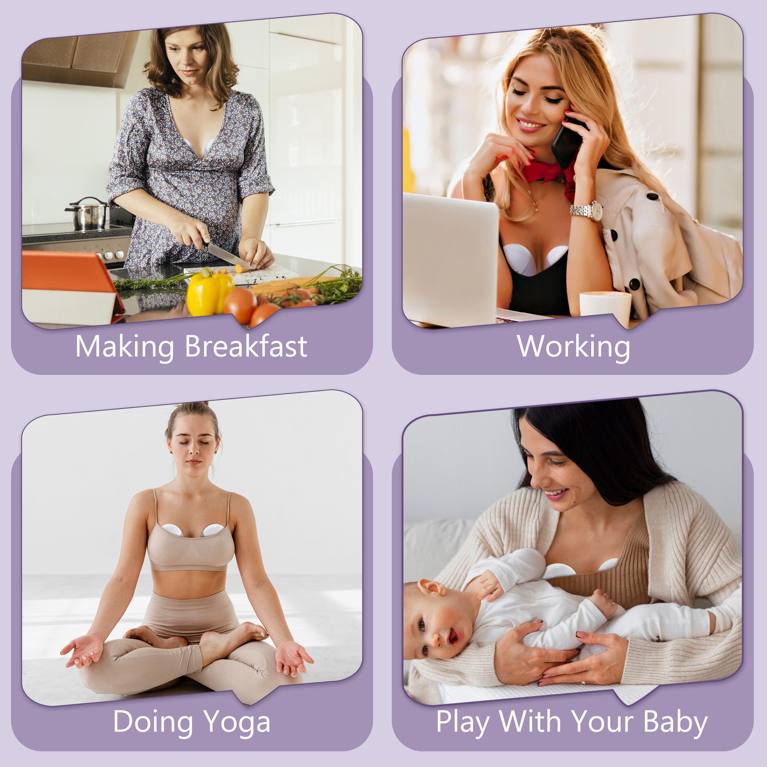 Momfree Hands Free Breast Pump:Wearable Breast Pump Portable with 3 Modes/9 Levels/LED Display - Low Noise,for 25/21/17mm Silicone Cushion Insert,2 Count