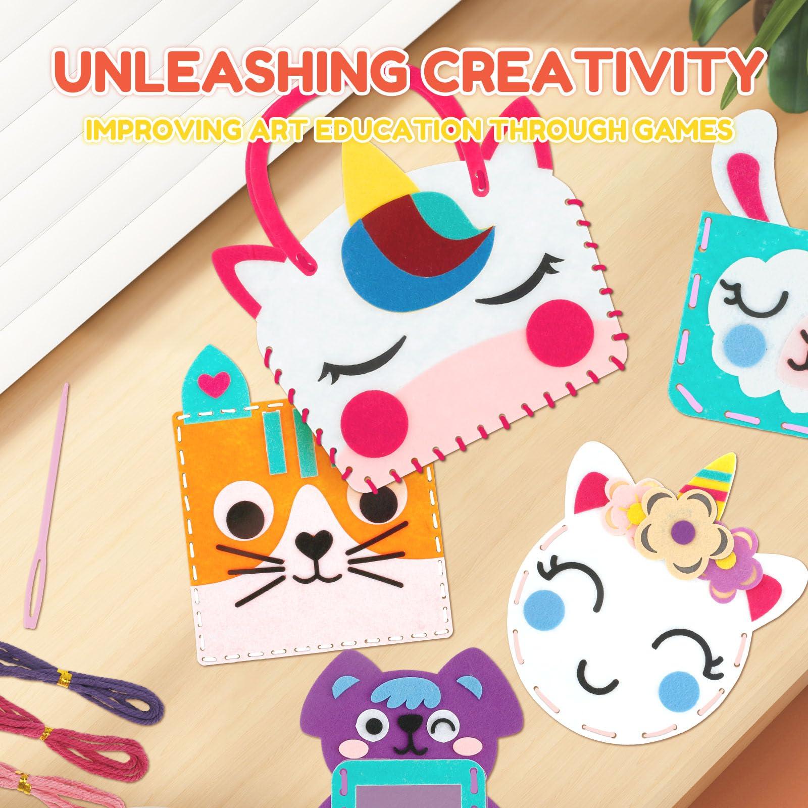 DJAPWPX 8 Pcs Kids Sewing Kit DIY First Felt Sewing Kit Educational Beginner Sewing Kit for Kids Creative Felt Sewing Craft Kit for Girls Boys Aged 6+