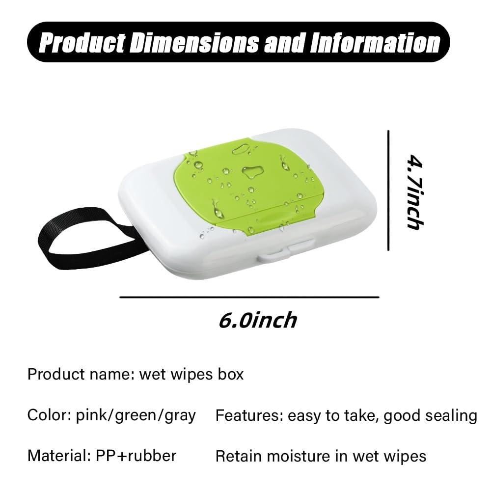 MayFancy Travel Wipe HolderWipes Container,Wet Wipe Container Box for StrollersHanging Refillable Wipes Dispenser Portable Baby Wipe Case for Indoor Outdoor Use (Green+Red+Grey 3pcs)