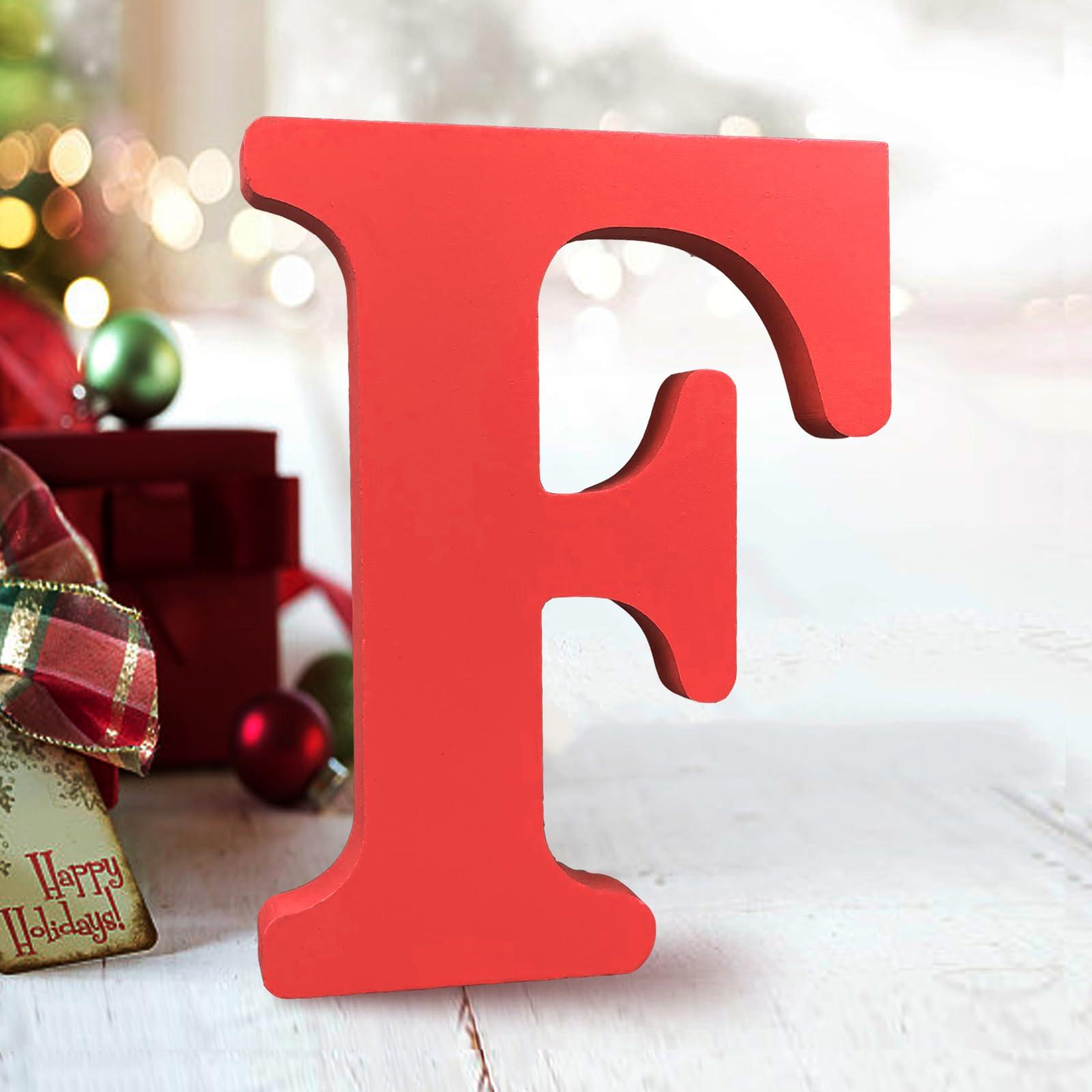 AOCEAN AOCEAN 6 Inch Red Wood Letters Unfinished Wood Letters for Wall Decor Decorative Standing Letters Slices Sign Board Decoration for Craft Home Party Projects (F)