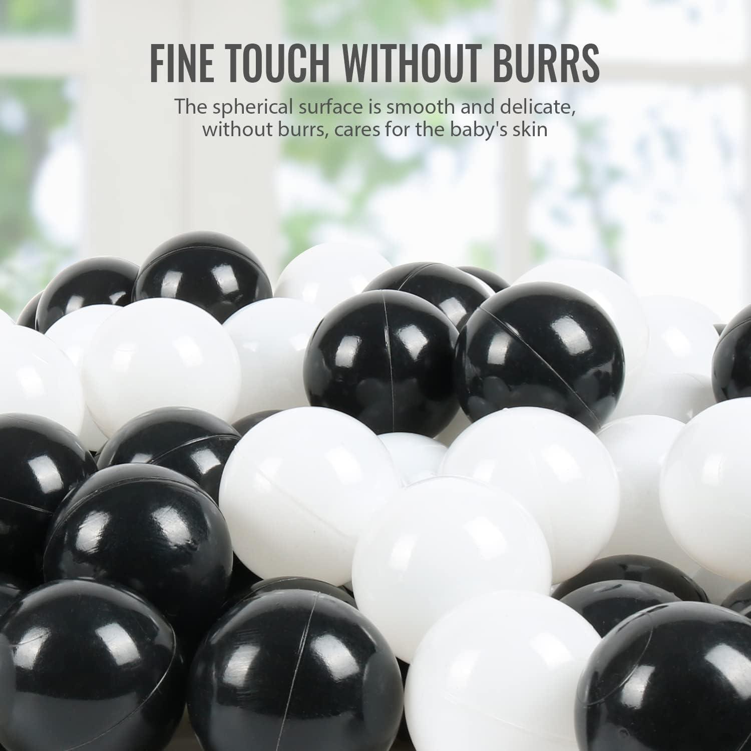 TRENDBOX Ball Pit Balls 100 Macaron Colors Pit Balls Non Toxic Free BPA Soft Plastic Balls for Ball Pit Play Tent Baby Playhouse Pool Birthday Party Decoration F Black White