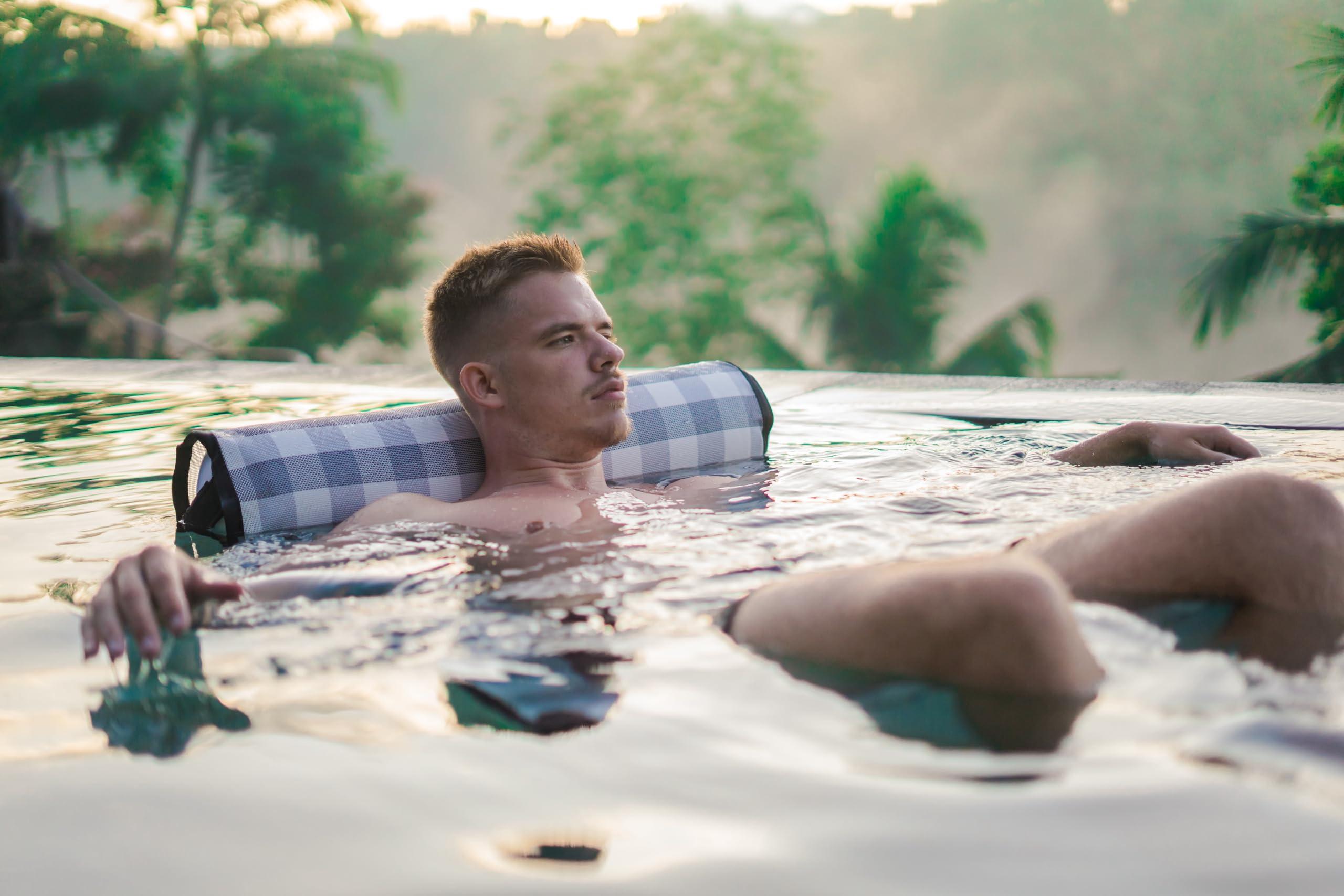 ACQUABOSS ACQUABOSS Water Hammock - Inflatable Swimming Pool & Beach Lounger, Lounge Chair Raft, Drifter, Saddle Float, Floating Bed & Floaties for Water, Summer Fun, Rest & Vacation - Gingham Style