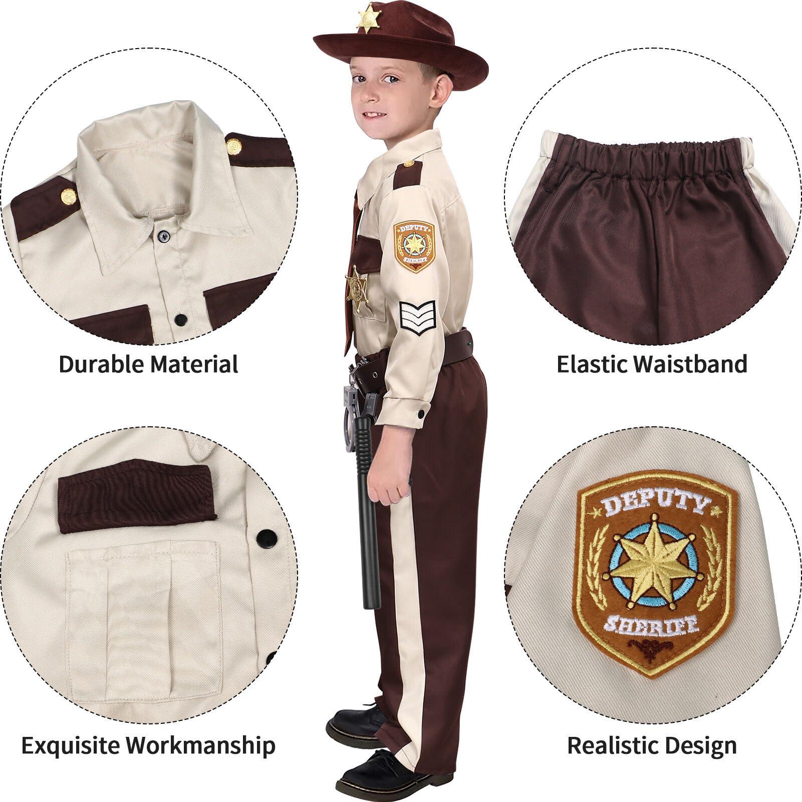 Latocos Latocos Kids Police Officer Costume Western Sheriff Cowboy Uniform Role Play with Accessories Halloween Costumes Boys Girls