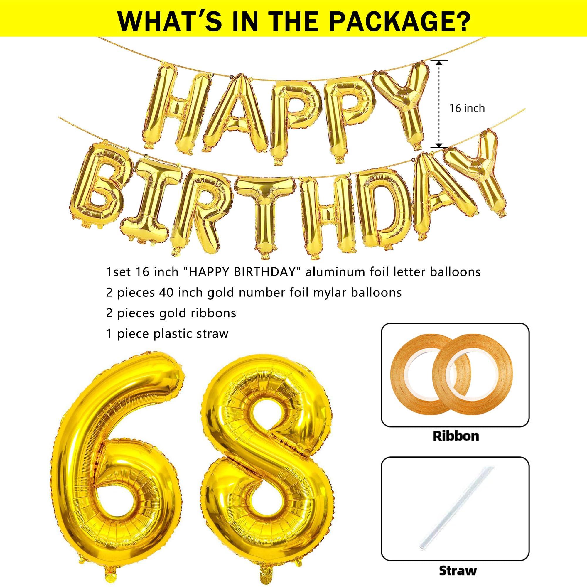 SHUNTAI SHUNTAI 68th Birthday Decorations for Men Women 68 Number Balloons Gold Jumbo Numbers 86 Foil Mylar Balloons with Happy Birthday Balloon Letters Banner 86th or 68 Years Old Theme Party Events Supplies