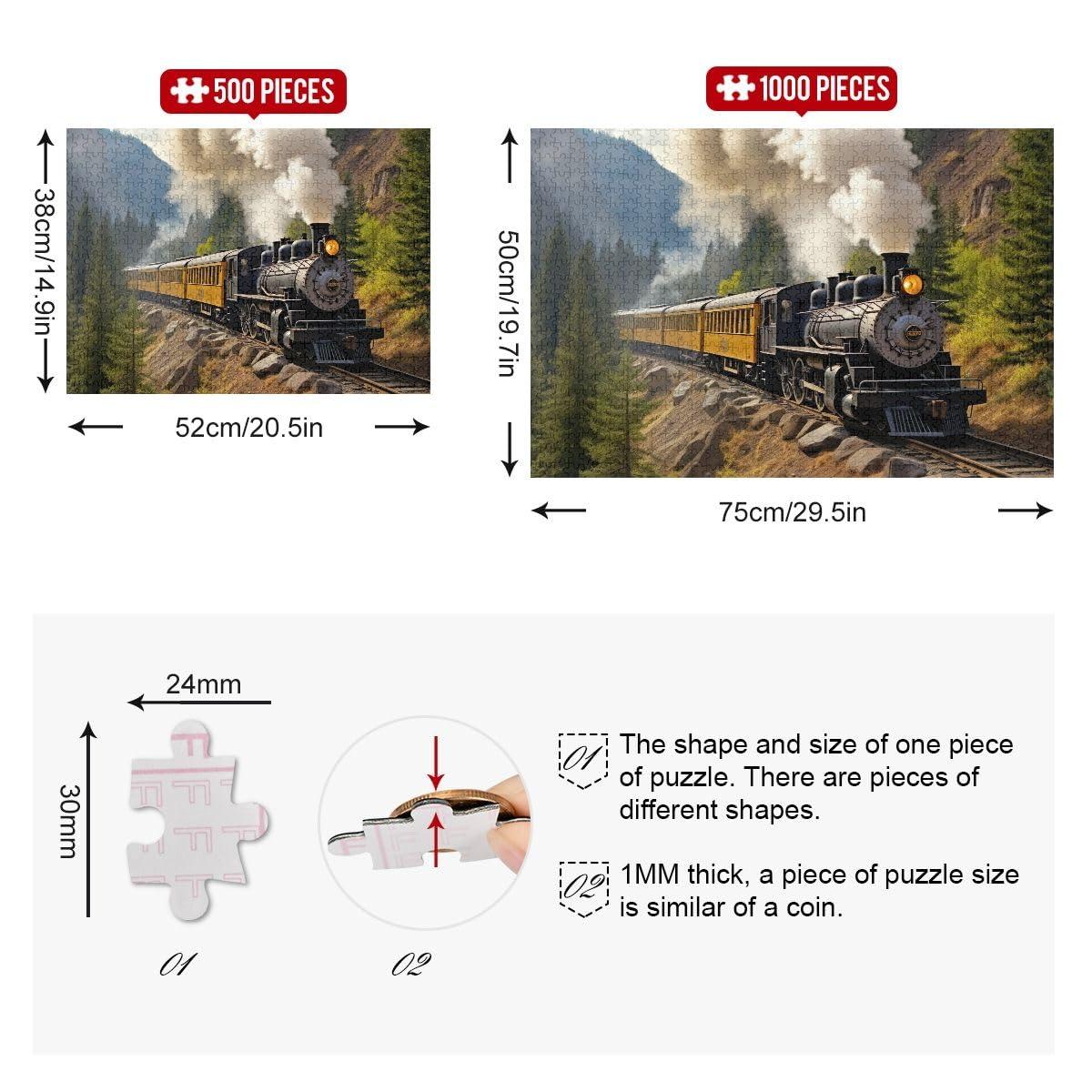 Joisal Old Train Jigsaw Puzzles, 1000 Piece Puzzles for Adults, with Letters on Back, 500 Piece Jigsaw Puzzles