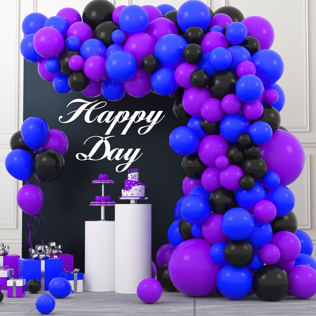 PASOCON Blue Black Purple Balloon Arch Garland Kit - 125PCS Purple Blue Balloons Blue Silver Black Balloons Video Game Birthday Decorations for Video Gaming Miner Birthday Halloween Party Decors