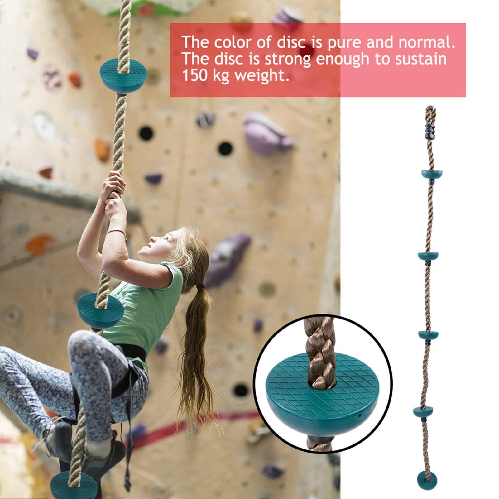 KJAOYU Climbing Rope with Platforms,Tree Climbing Rope,Swing Set Accessories,Children Swing Disc Climbing Rope Kids Playground Equipment Toys (Dark Green)