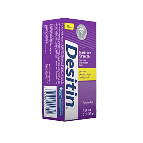 Desitin Desitin Maximum Strength Baby Diaper Rash Cream with 40% Zinc Oxide for Treatment, Relief & Prevention, Hypoallergenic, Phthalate- & Paraben-Free Paste, Travel Size, 2 oz (Pack of 6)