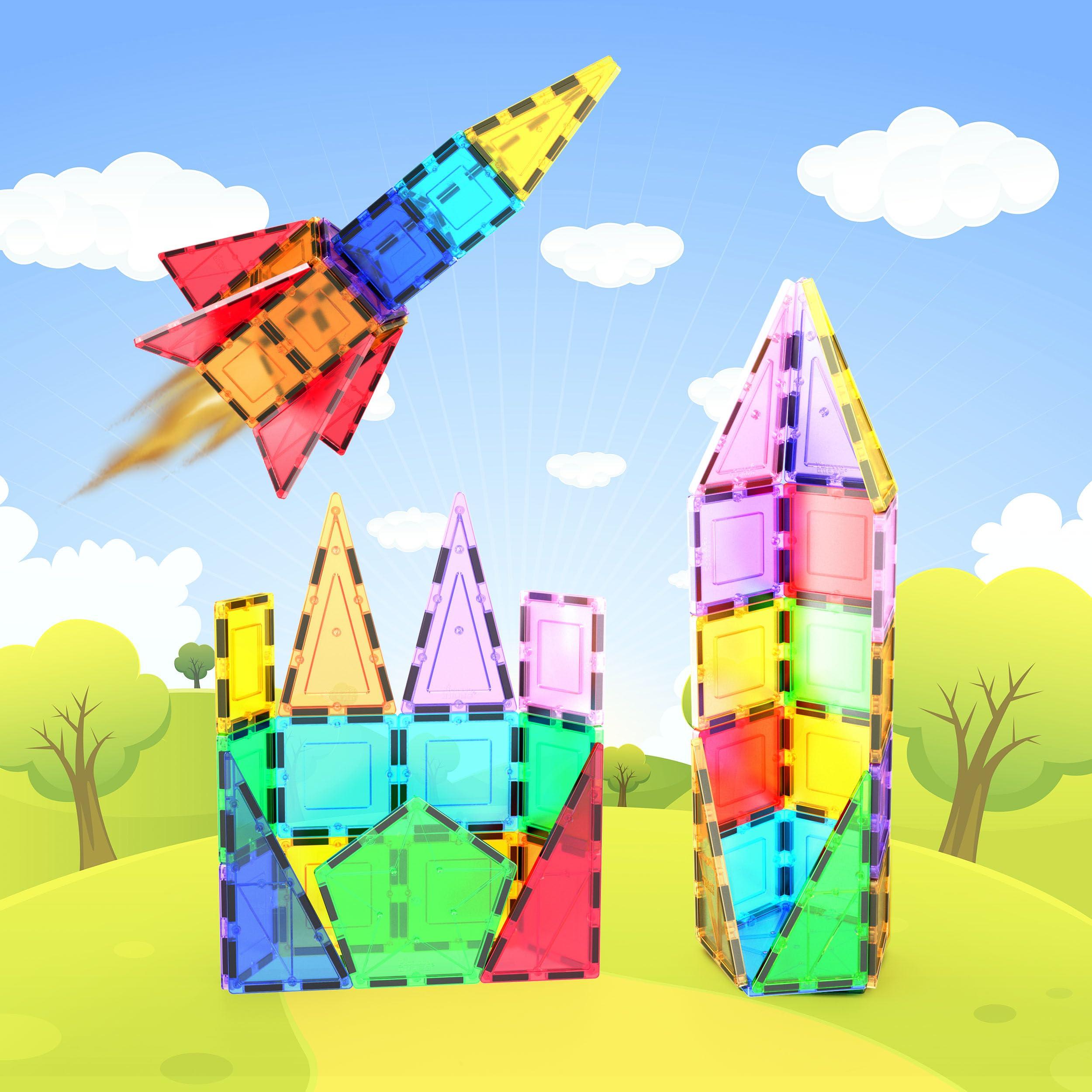 PicassoTiles PicassoTiles Magnetic Building Block Rocket Booster Theme Set Magnet Construction Toy Educational Kit Engineering STEM Learning Playset Child Brain Development Stacking Blocks Playboard PT32